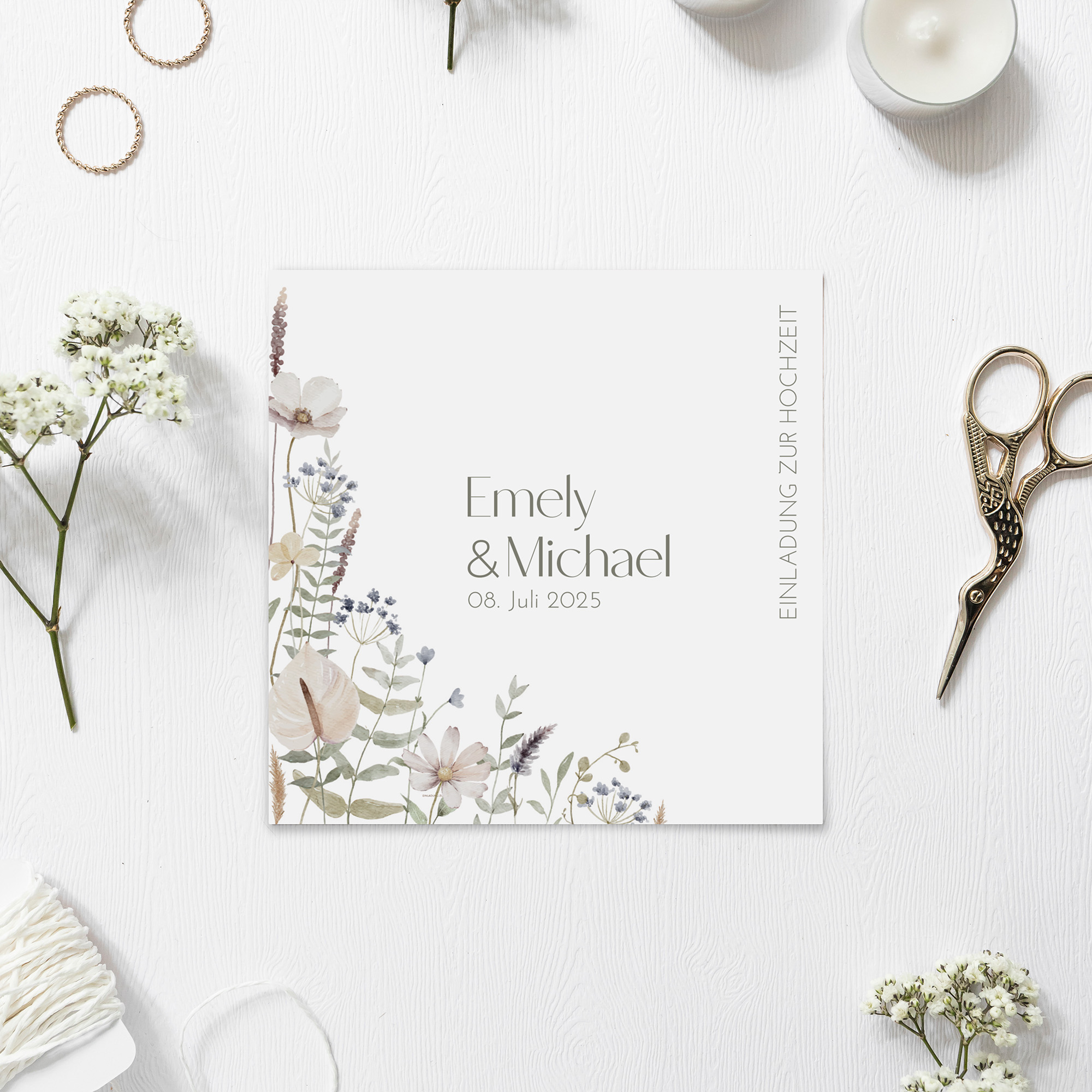 Postkarte Quadrat 148 x 148 mm - Boho "Pastel Bloom"