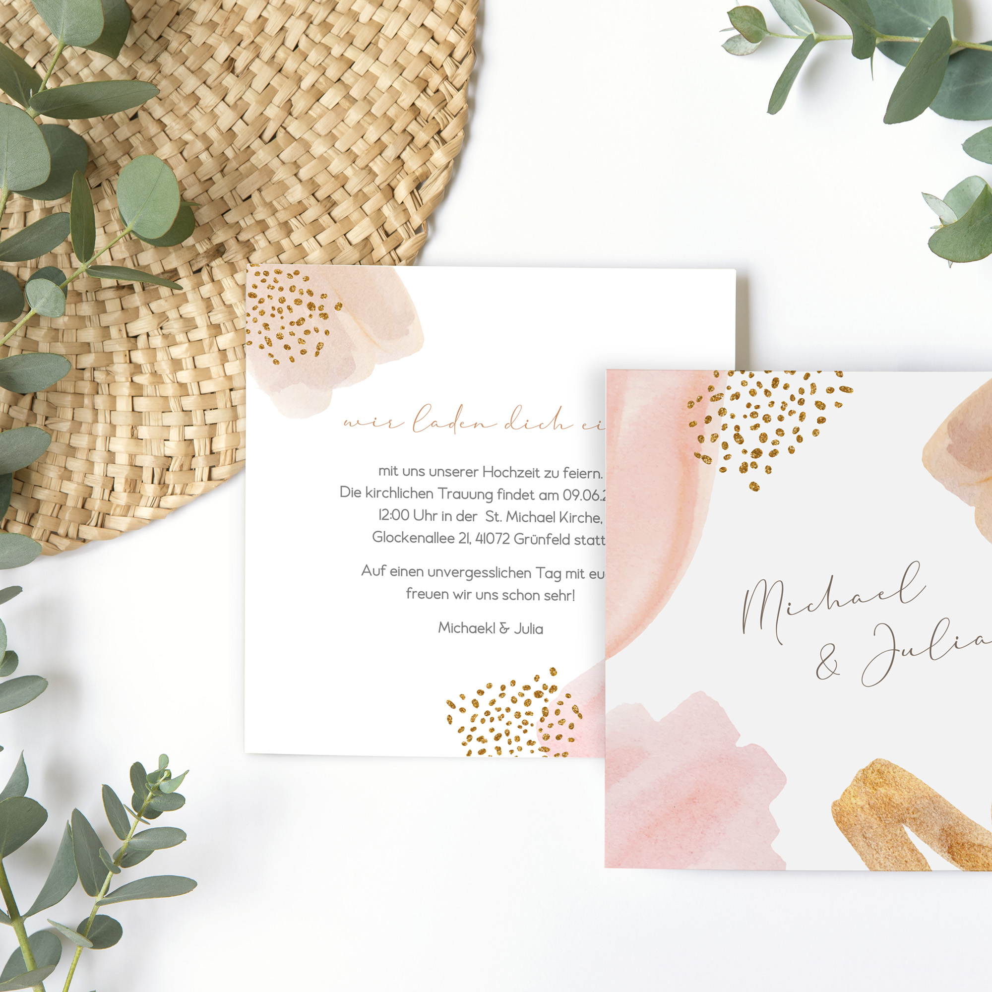 Postkarte Quadrat - Aquarell "olden Blush"