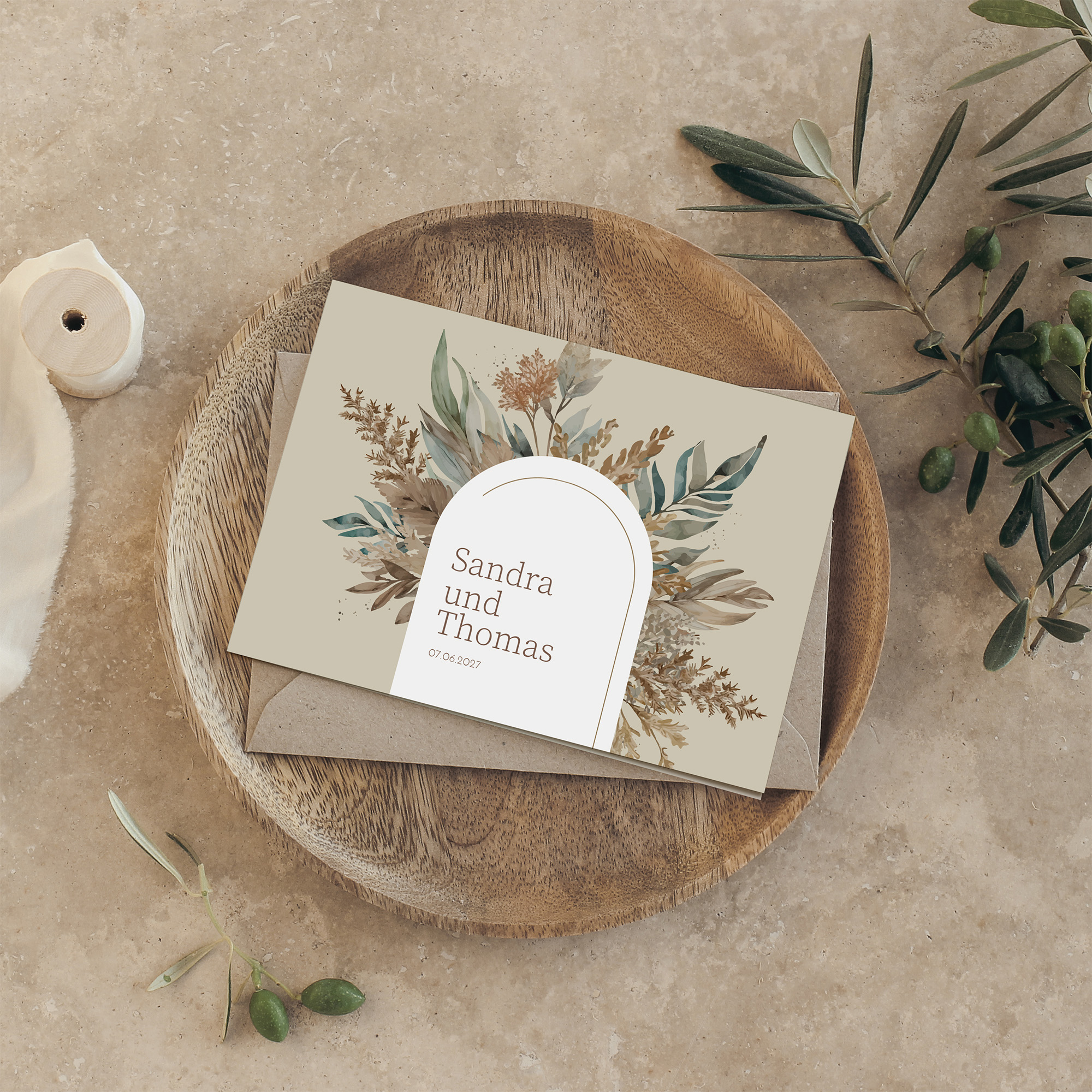 Klappkarte DIN A6 im Querformat - Boho "Bare Nature"