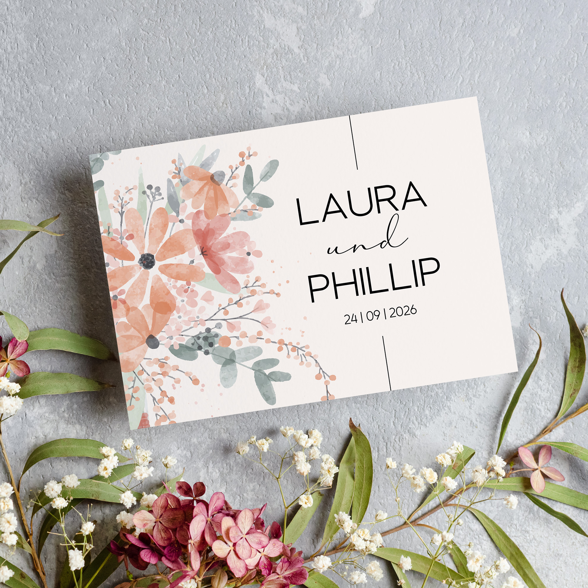 Postkarte DIN A6 im Querformat - Aquarell "terracotta Bloom"