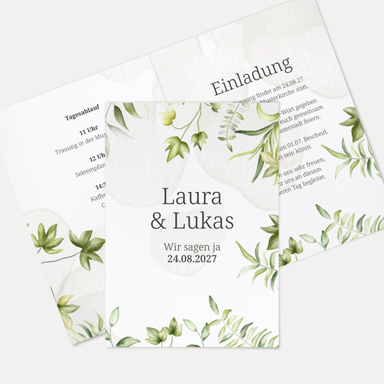 Klappkarte DIN A6 im Hochformat - Greenery "leaf light"