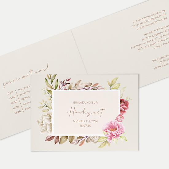 Klappkarte DIN A6 im Querformat - Floral "Peony Bloom"