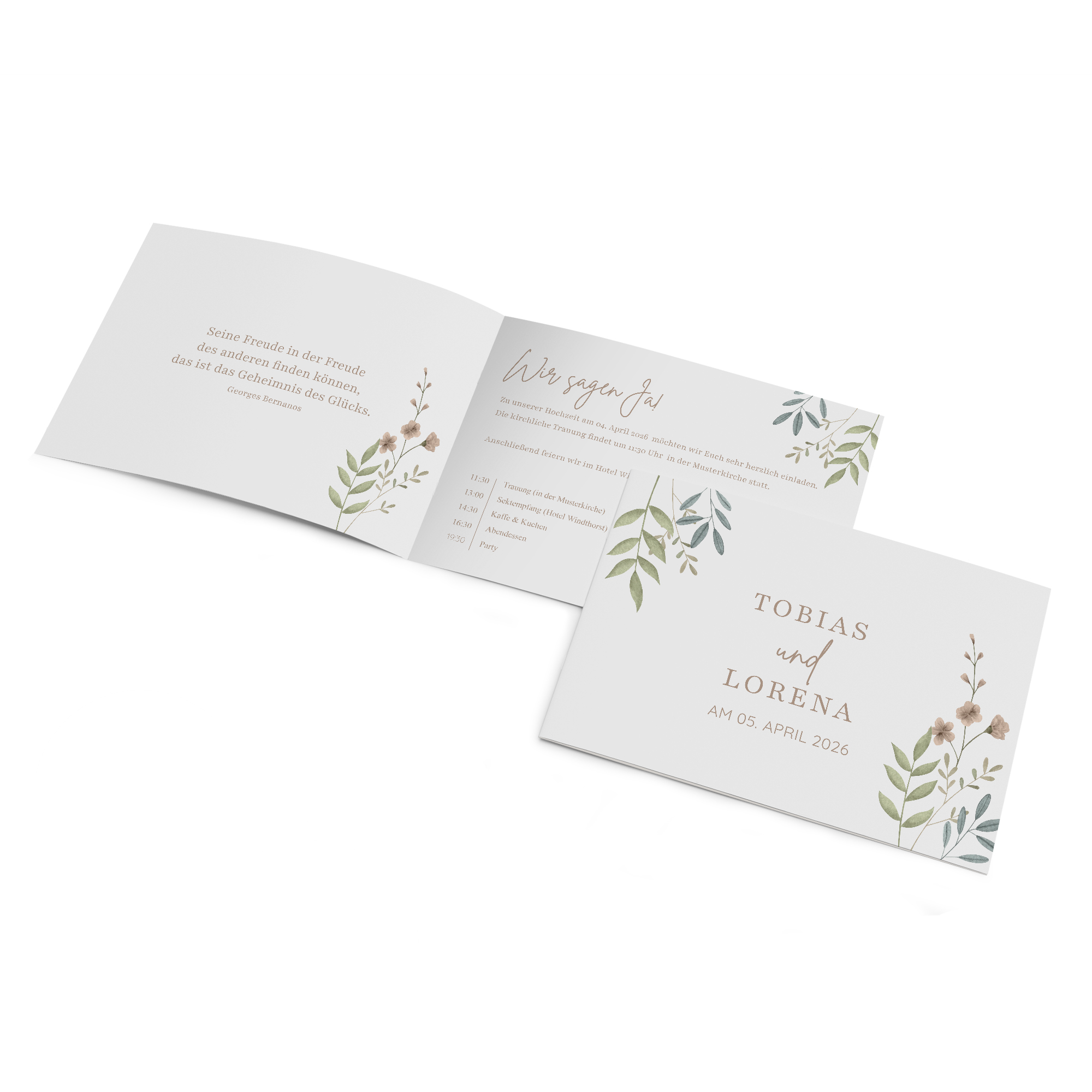 Klappkarte DIN A6 im Querformat - Boho "Soft Leaves"