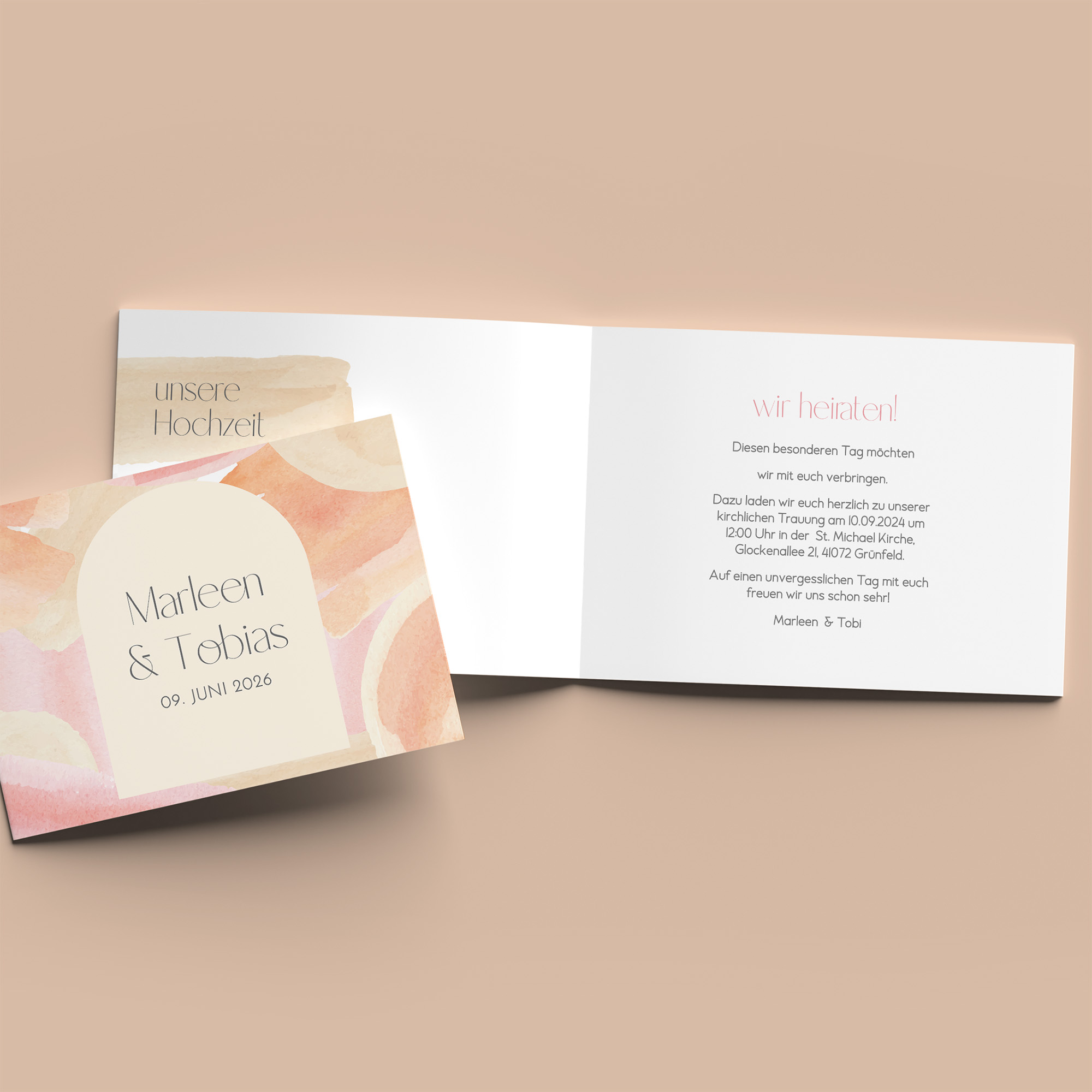 Klappkarte DIN A6 im Querformat - Aquarell "sunset stroke"