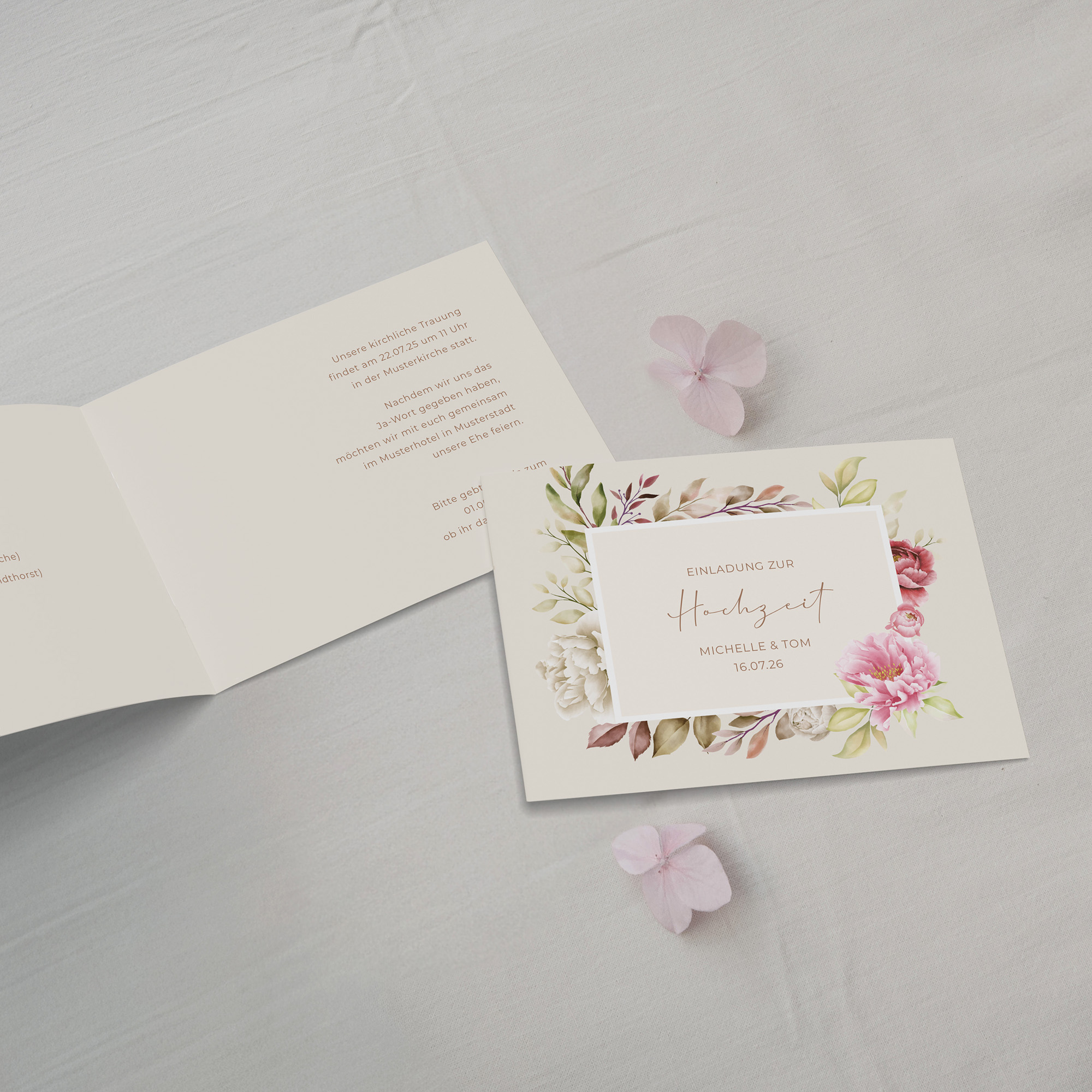 Klappkarte DIN A6 im Querformat - Floral "Peony Bloom"