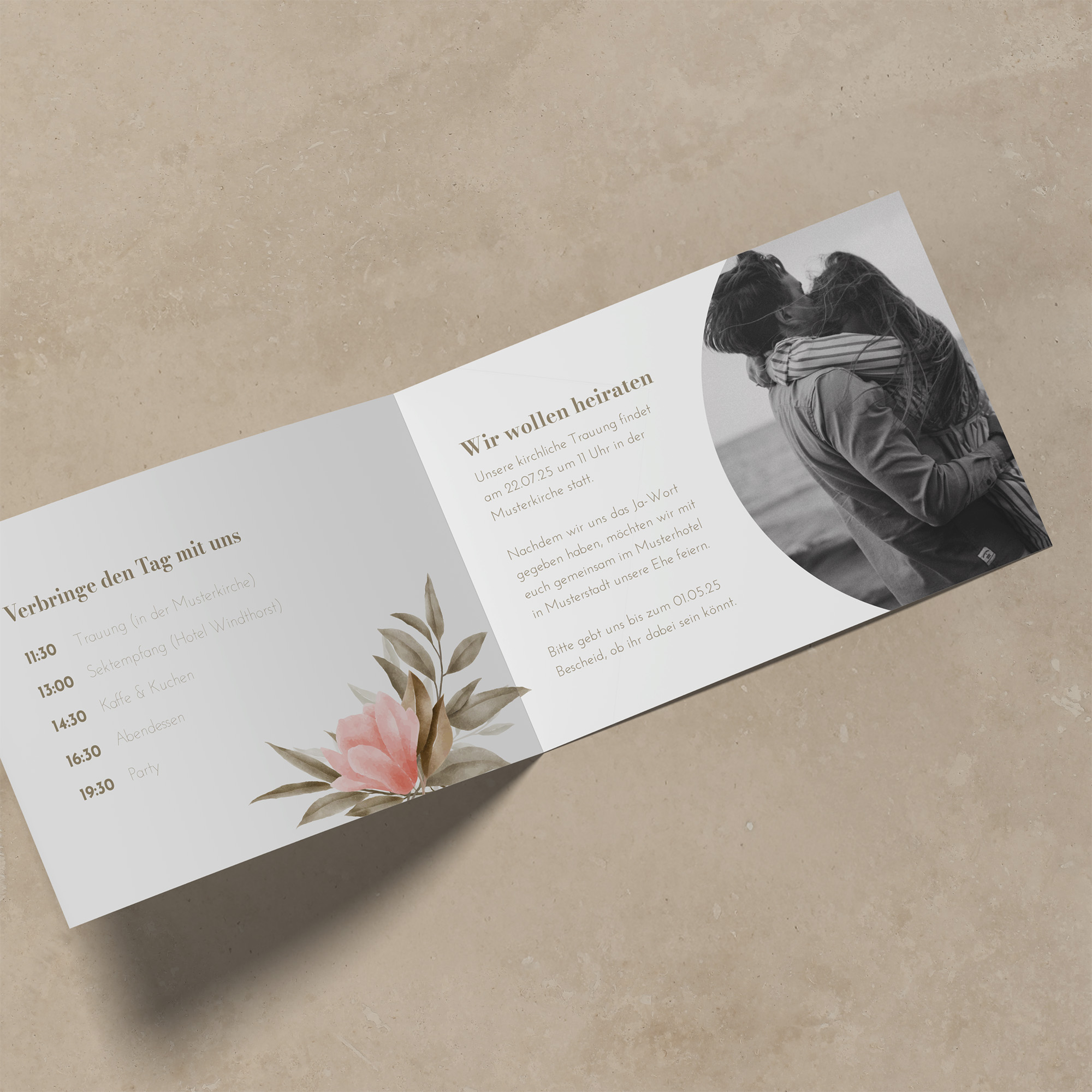 Klappkarte DIN A6 im Querformat - Floral "Rose Leaf"