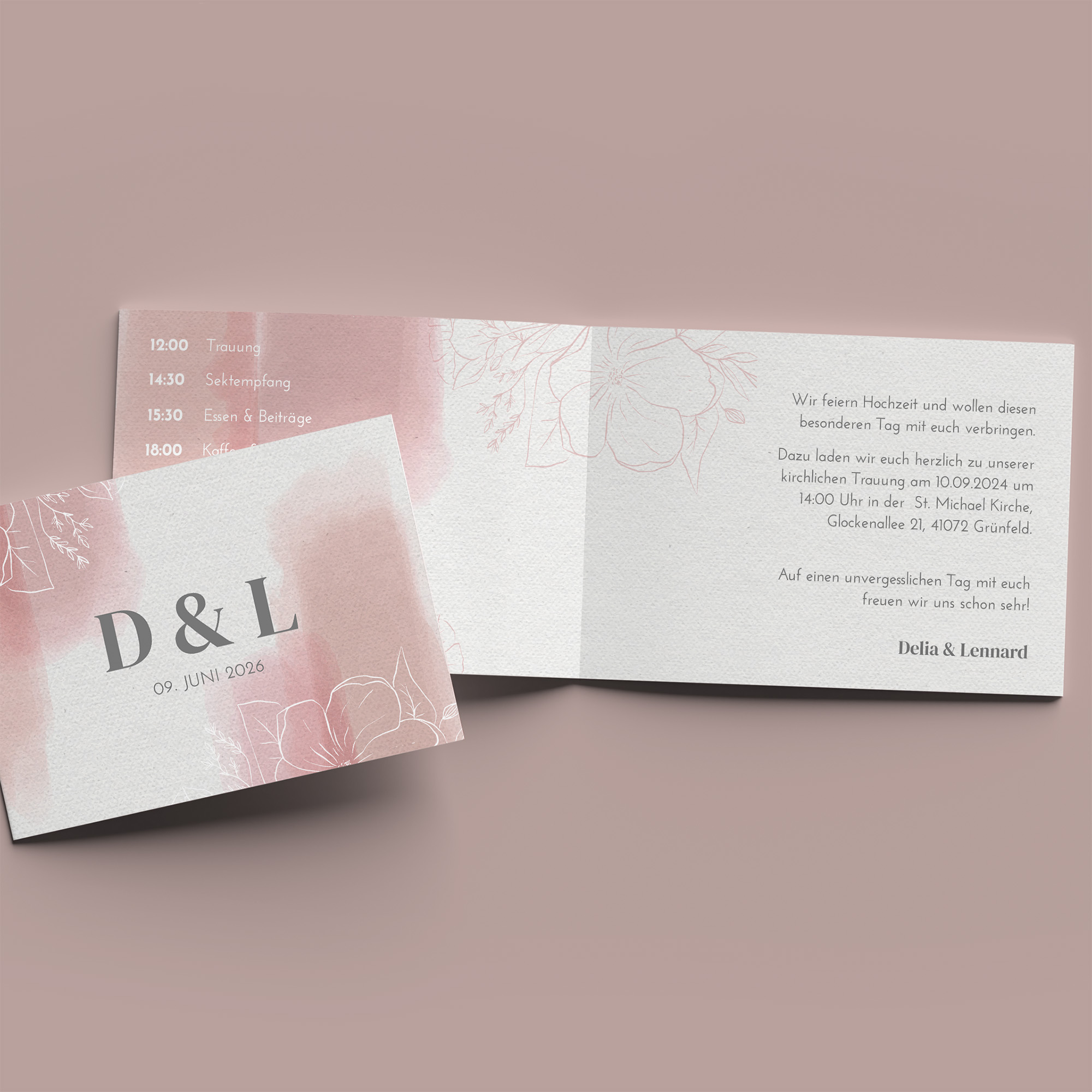 Klappkarte DIN A6 im Querformat - Aquarell "dusty bloom"