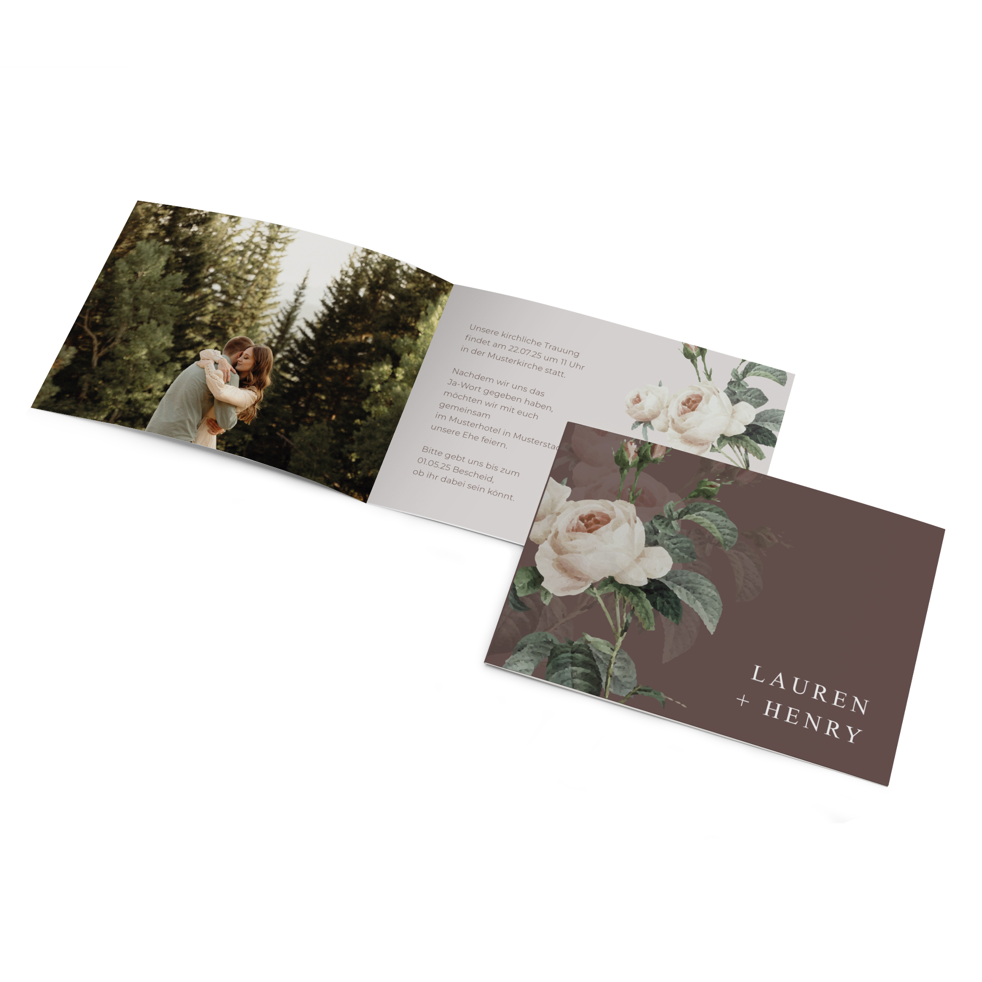 Klappkarte DIN A6 im Querformat - Floral "Antique Rose"