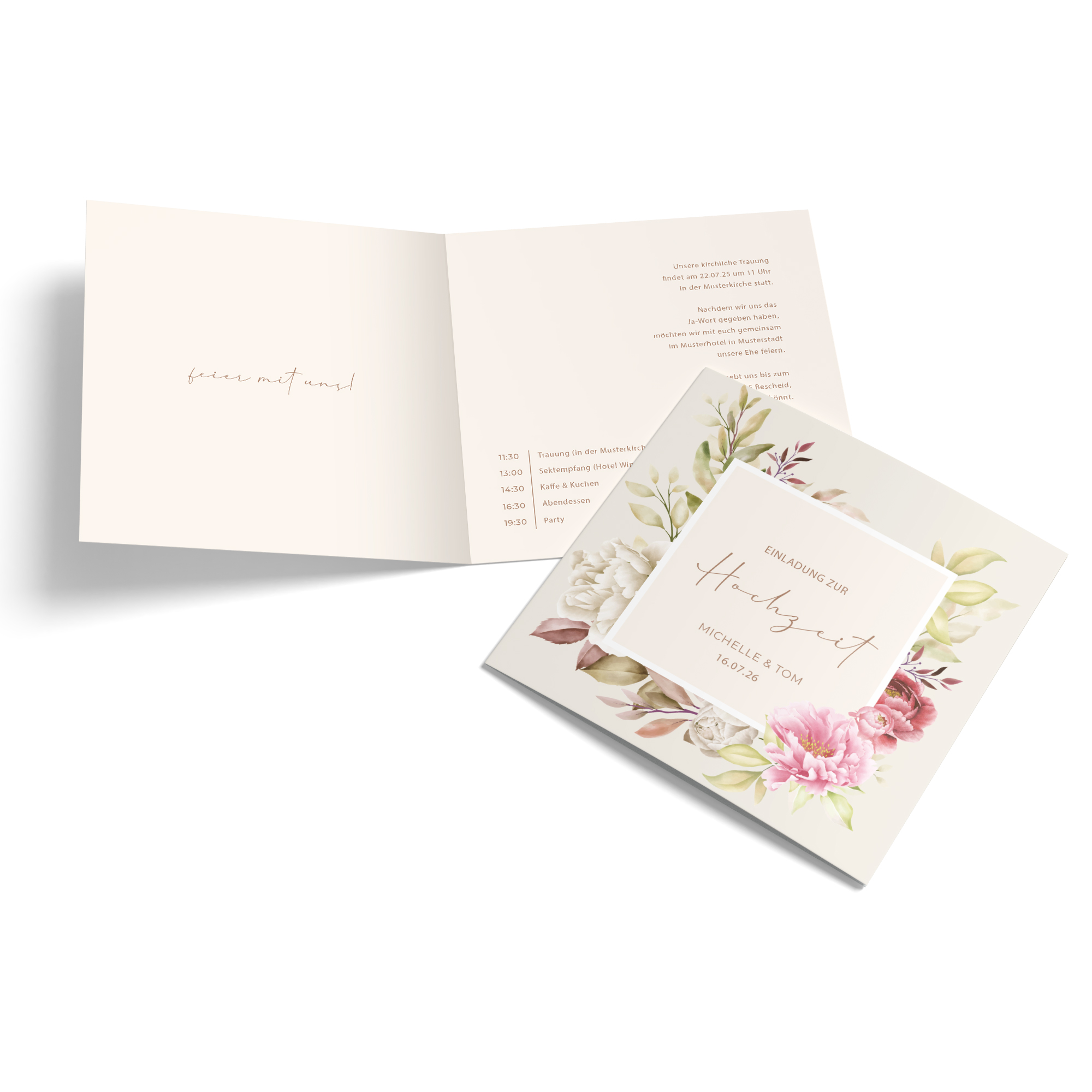 Klappkarte Quadratisch 148 x 148 mm - Floral - "Peony Bloom"