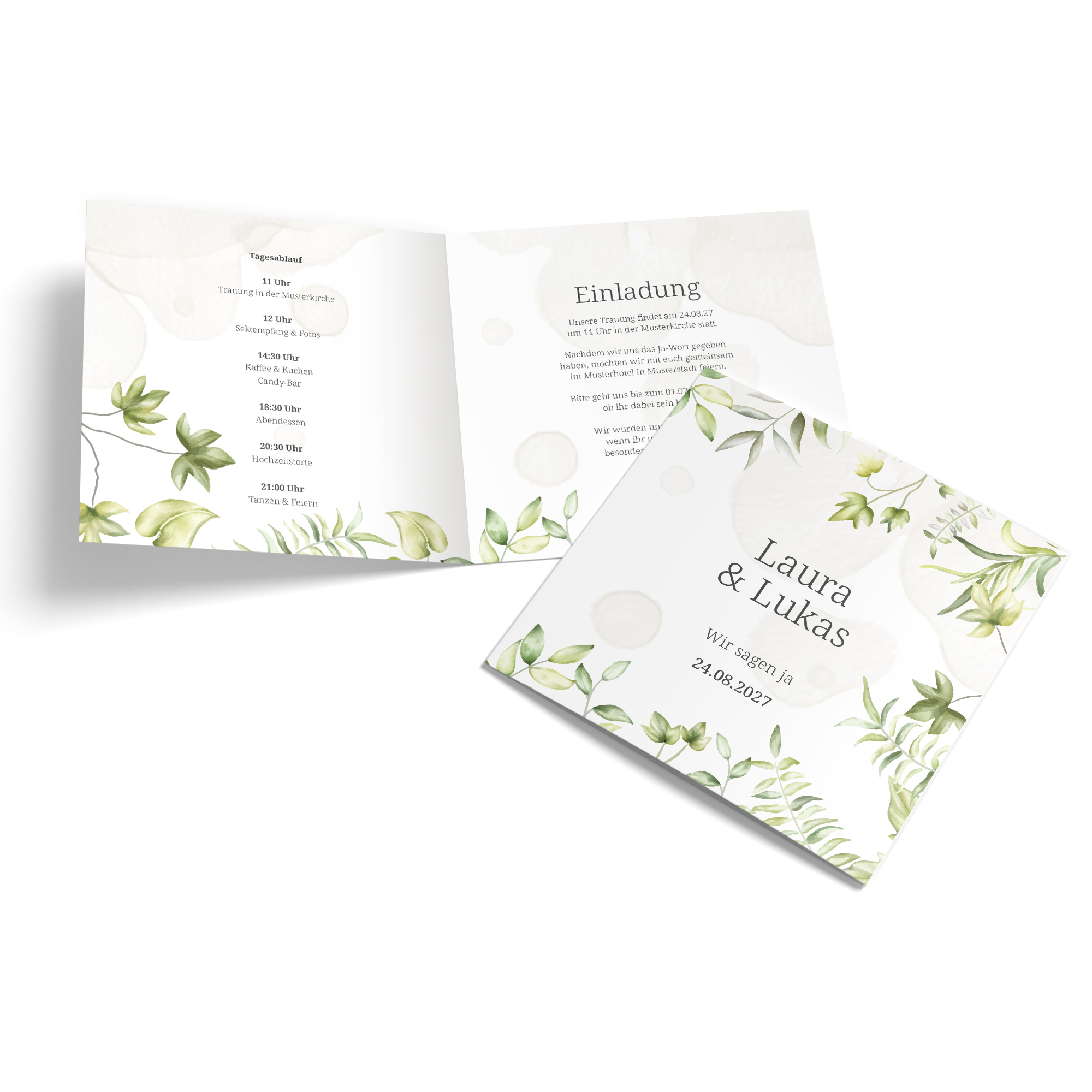 Klappkarte Quadratisch 148 x 148 mm - Greenery "leaf light"