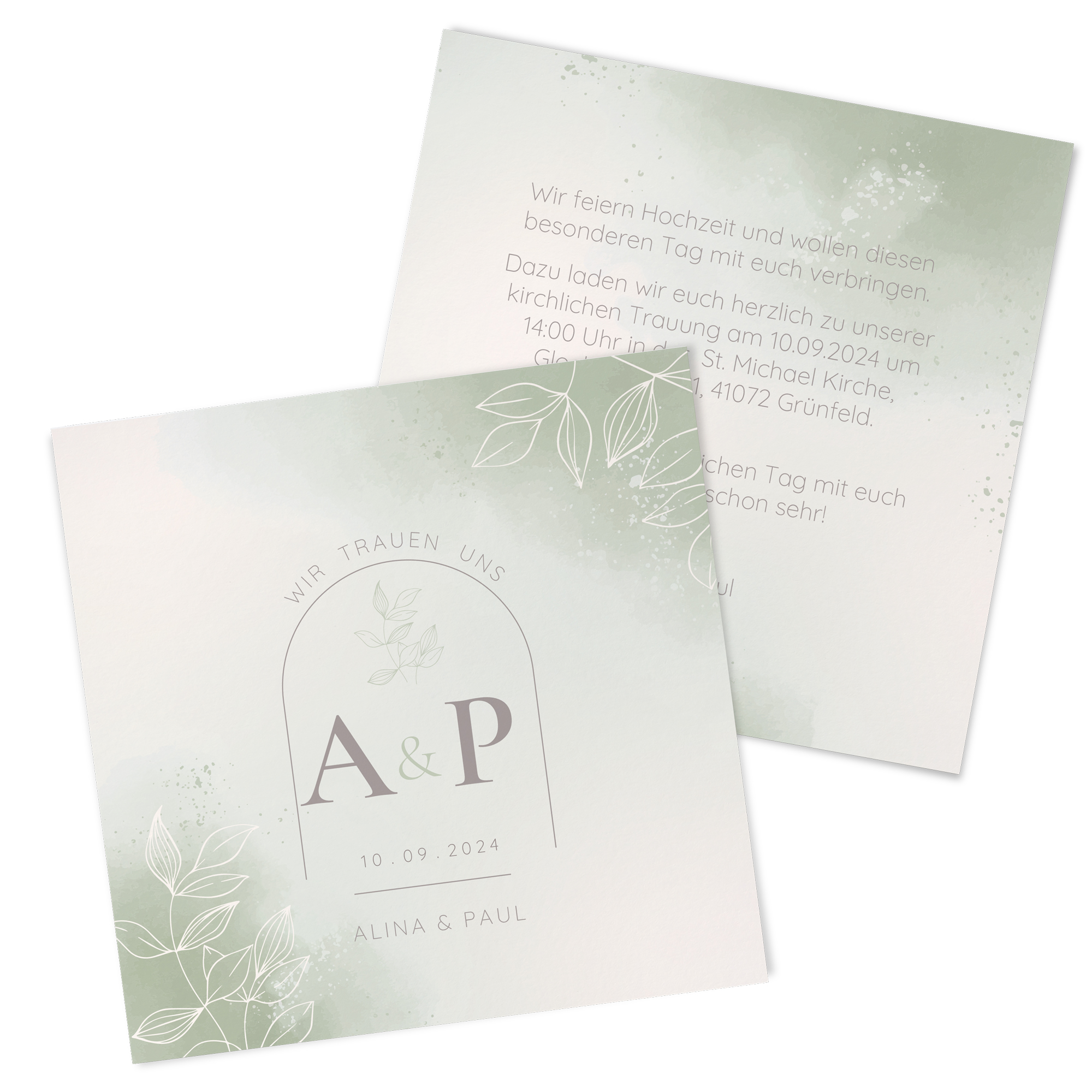 Postkarte Quadrat - Aquarell "faded green"