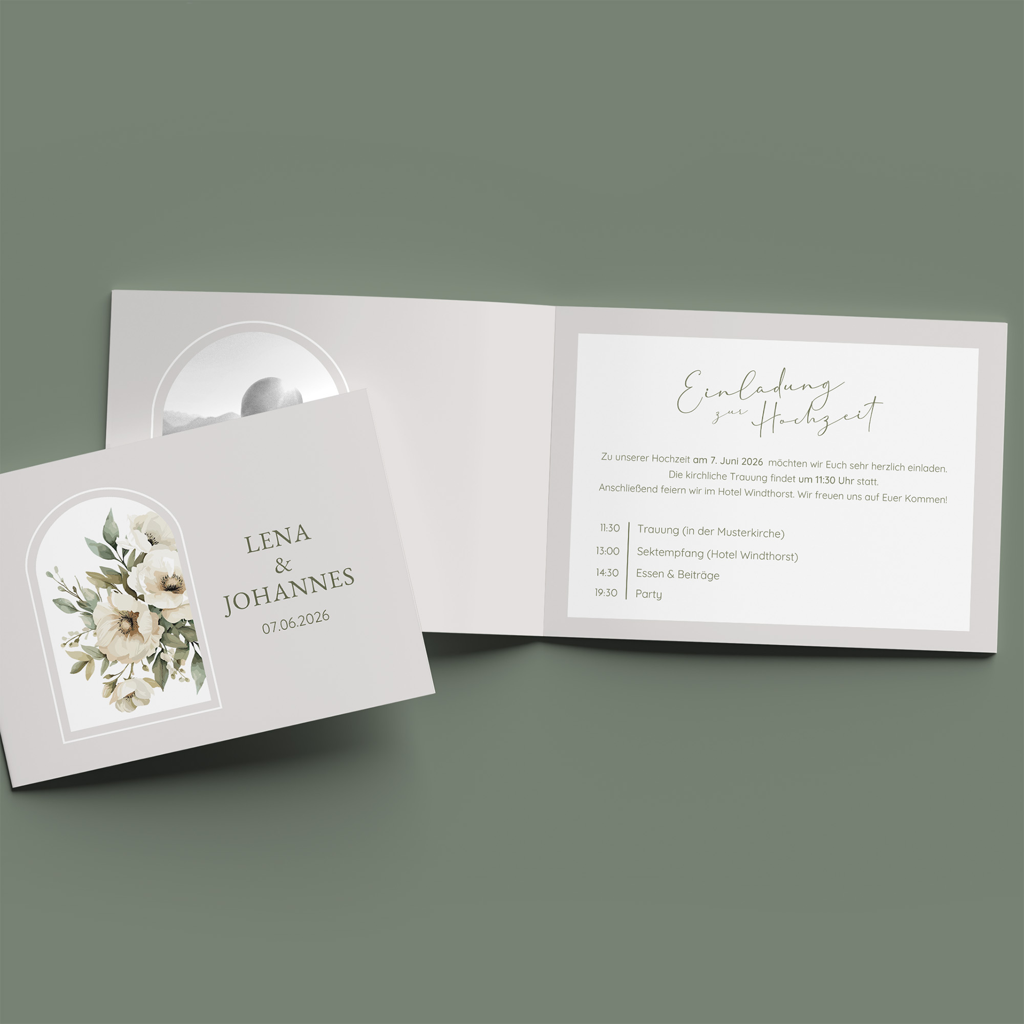 Klappkarte DIN A6 im Querformat - Vintage - "Ivory Garden"