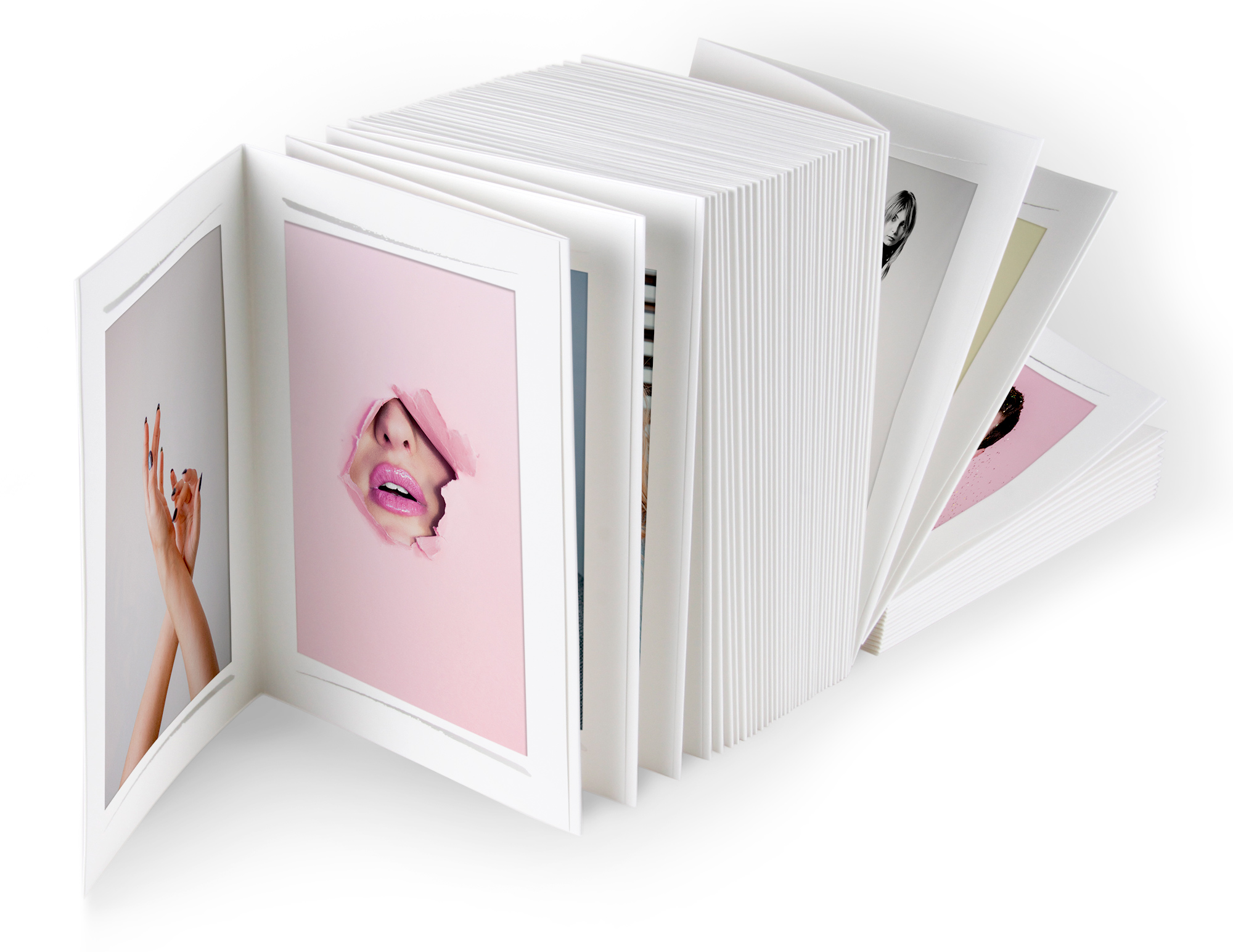 Endlosleporello Leinen Weiß / Leinen Weiß "Pinselstrich Silber" für Bilder im Format 15 x 20 cm