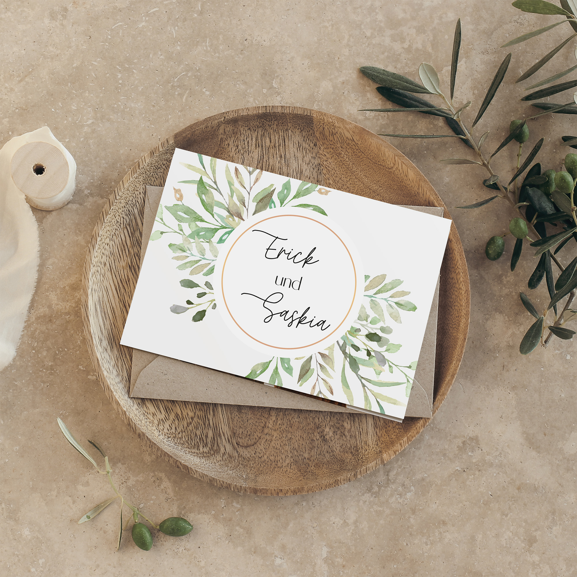 Klappkarte DIN A6 im Querformat - Greenery "Calm Grove"