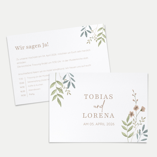 Postkarte DIN A6 im Querformat - Boho "Soft Leaves"