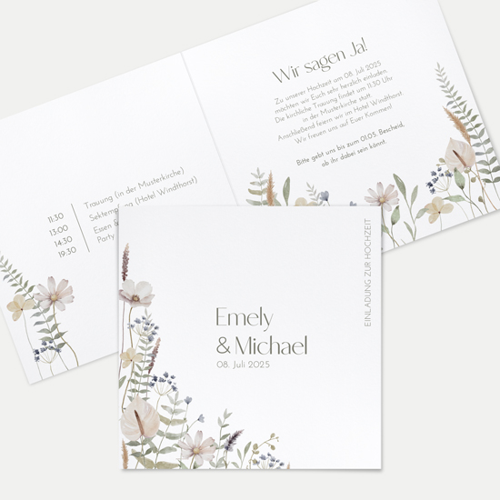 Klappkarte Quadratisch 148 x 148 mm - Boho "Pastel Bloom"