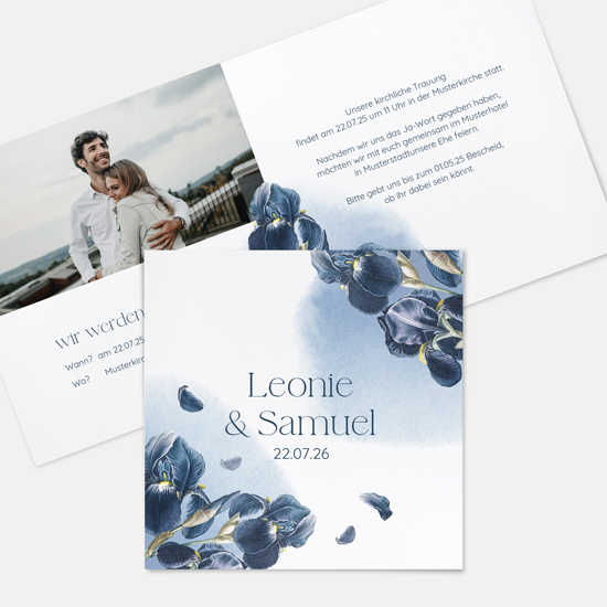 Klappkarte Quadratisch 148 x 148 mm - Floral "Blue Petal"