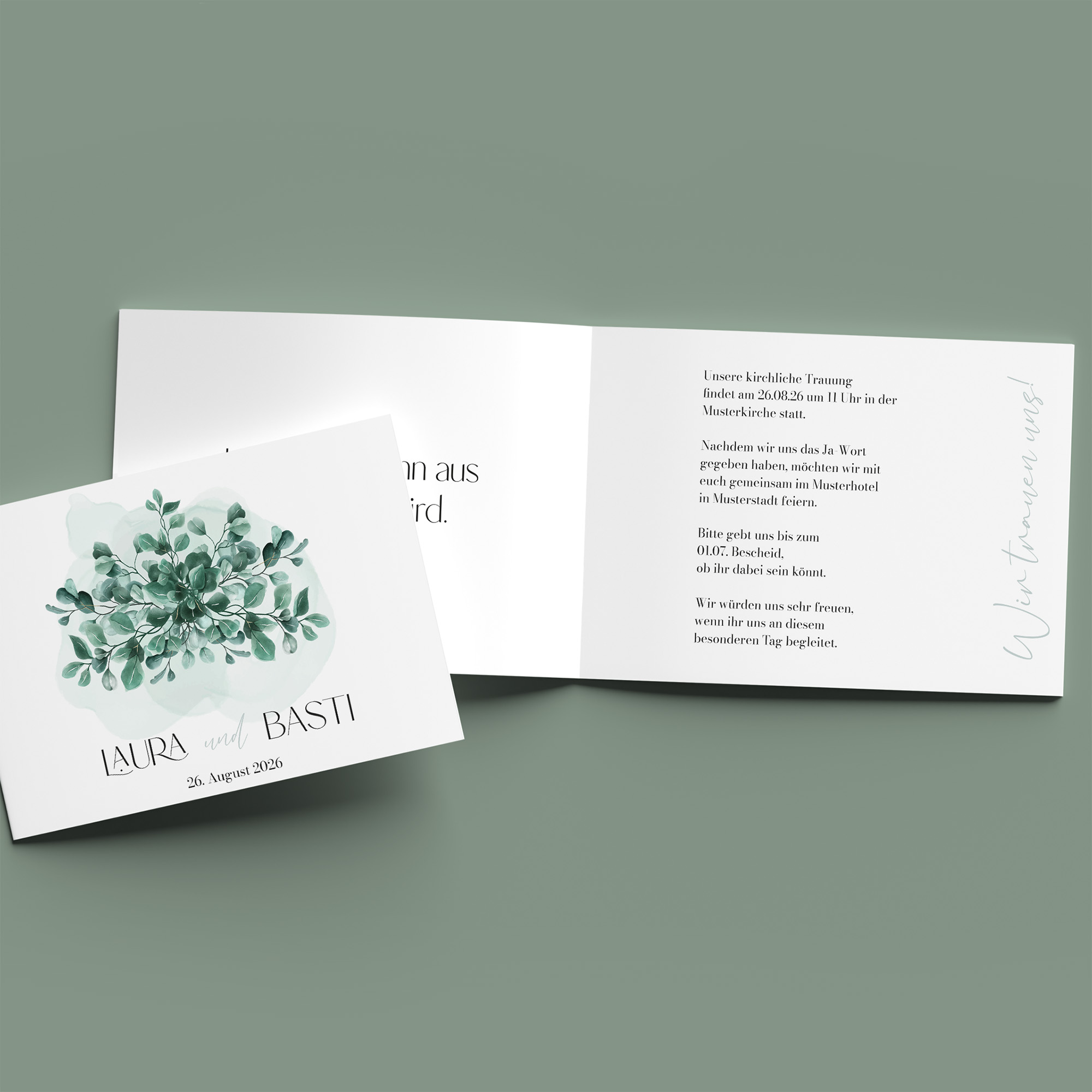 Klappkarte DIN A6 im Querformat - Greenery "Eucalyptus Crown"