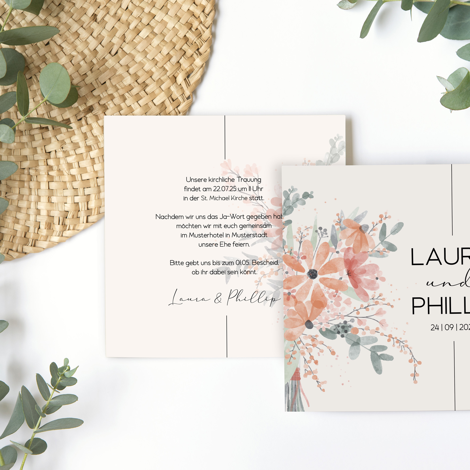 Postkarte Quadrat - Aquarell "terracotta Bloom"