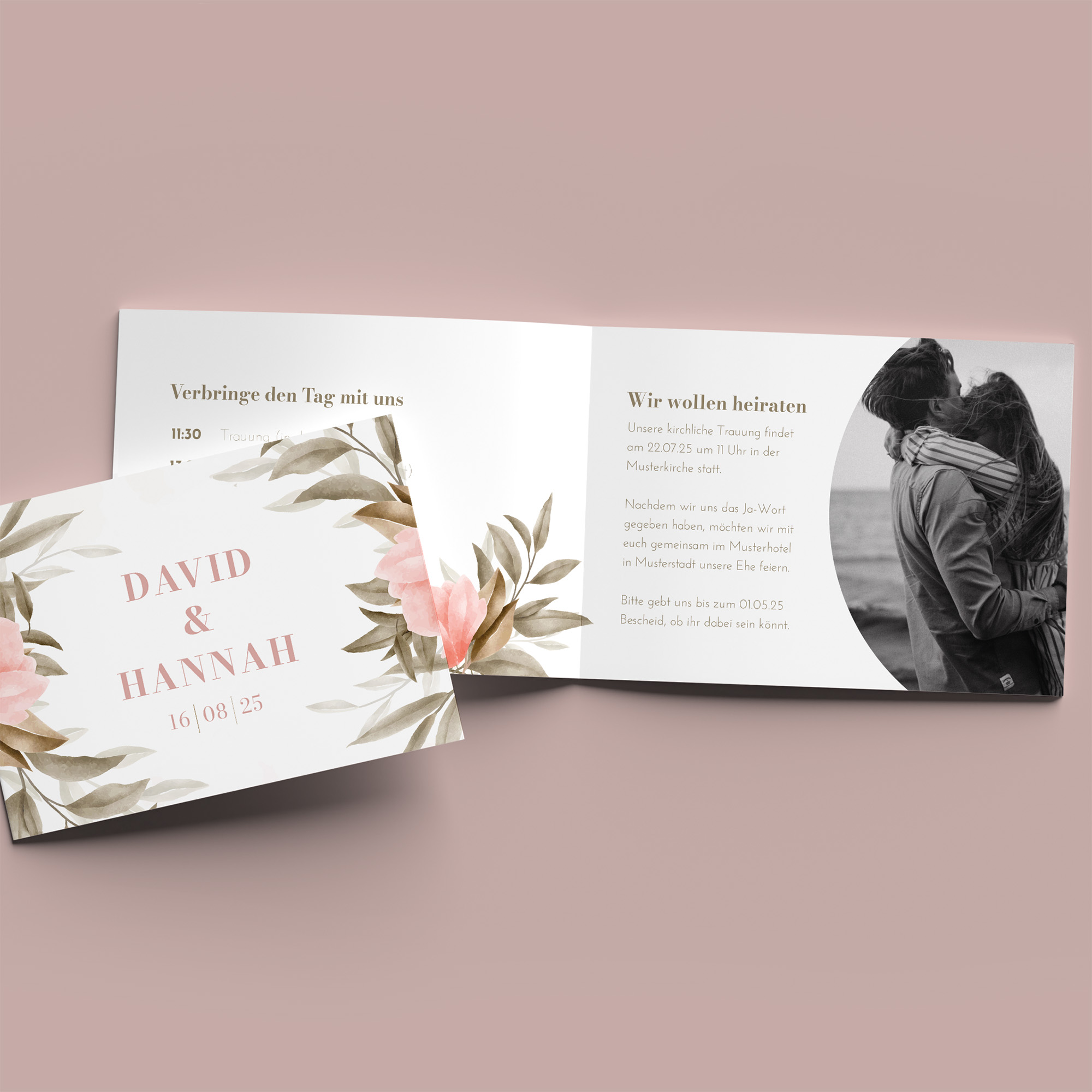 Klappkarte DIN A6 im Querformat - Floral "Rose Leaf"