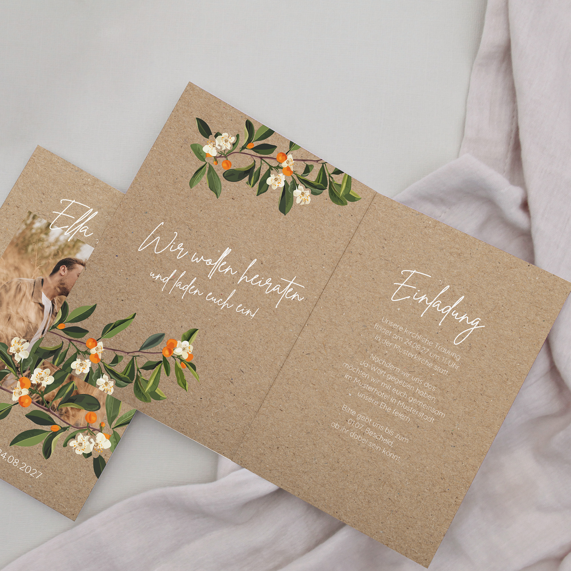 Klappkarte DIN A6 im Hochformat-Greenery "orange craft"