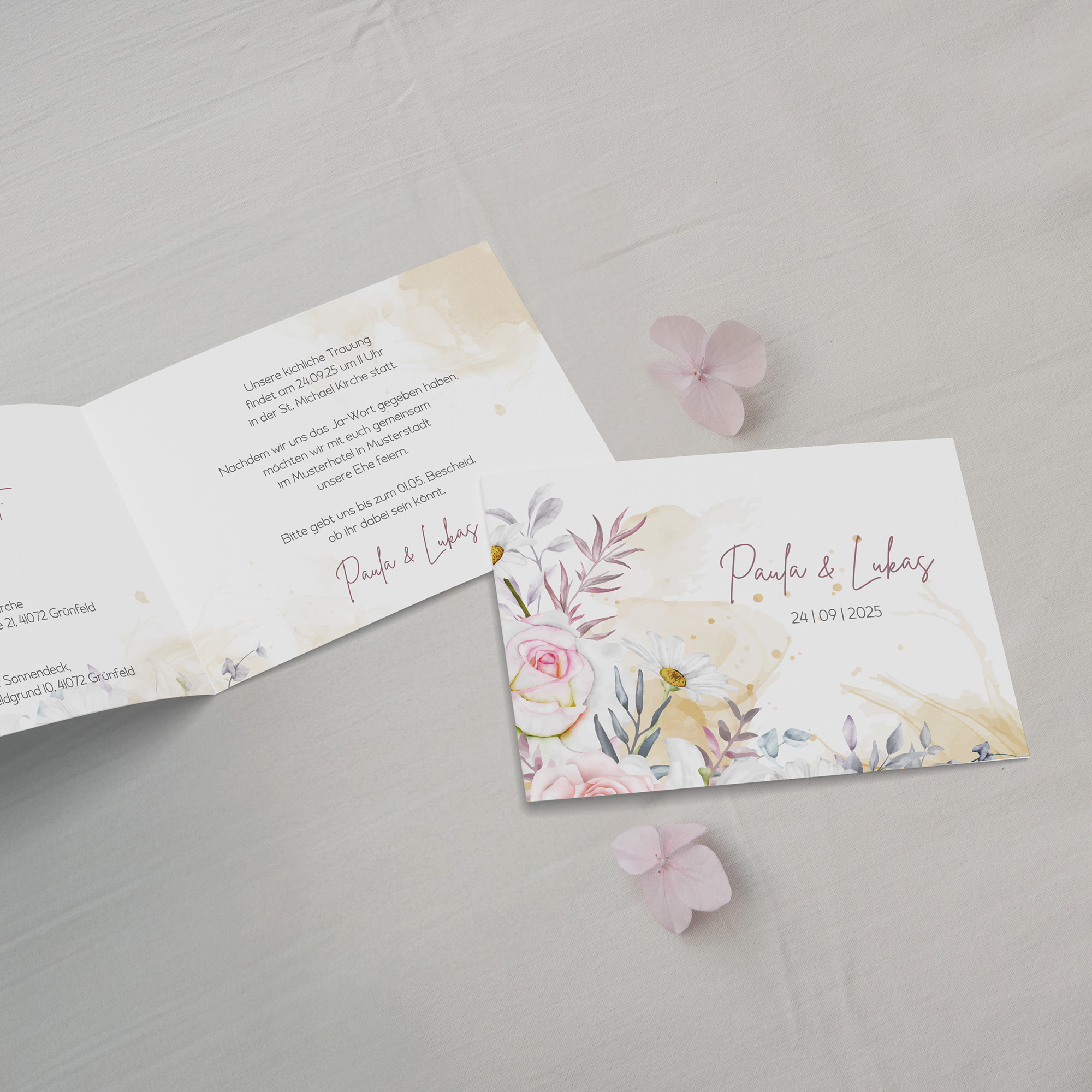 Klappkarte DIN A6 im Querformat - Aquarell "lily & rose"