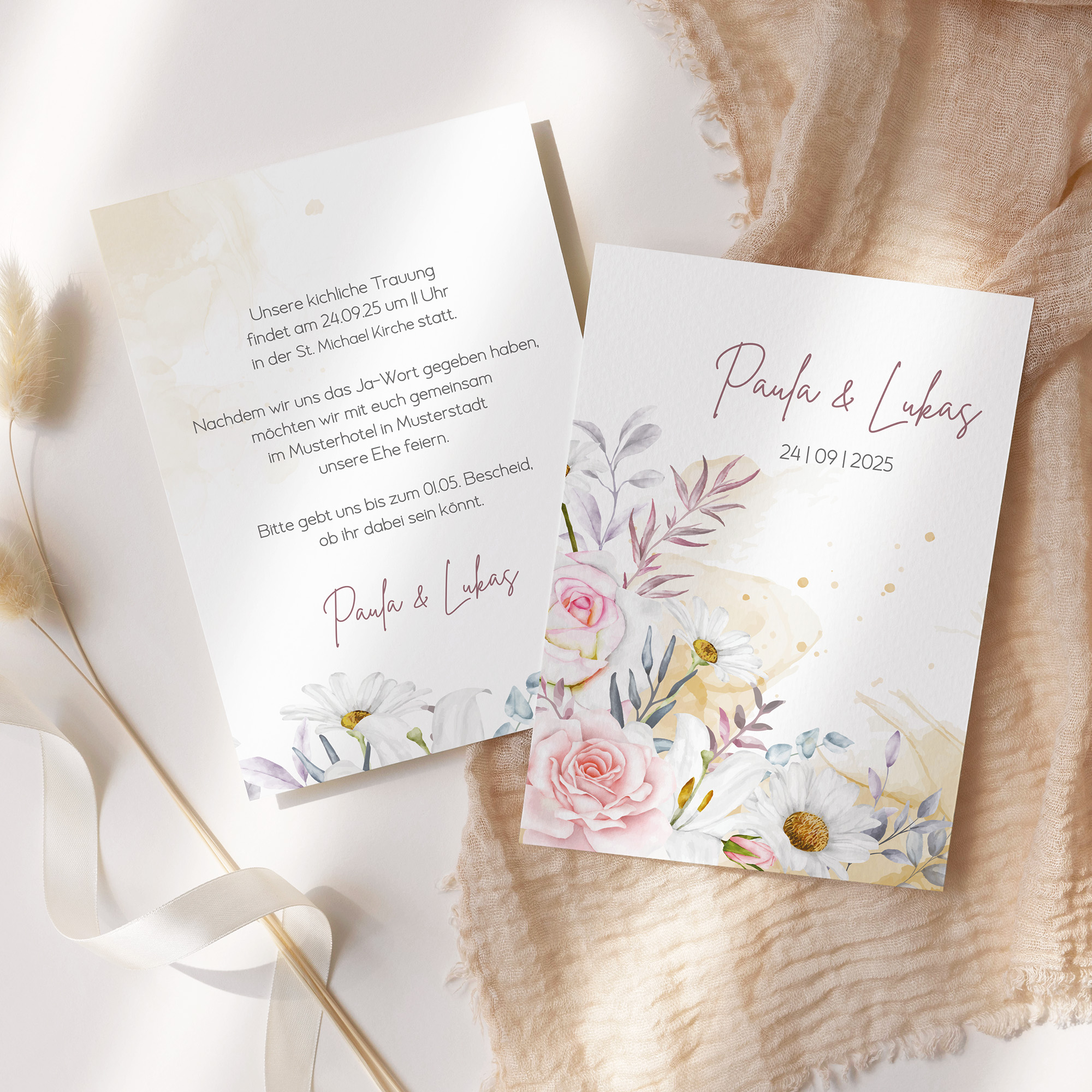 Postkarte DIN A6 im Hochformat - Aquarell "lily & rose"