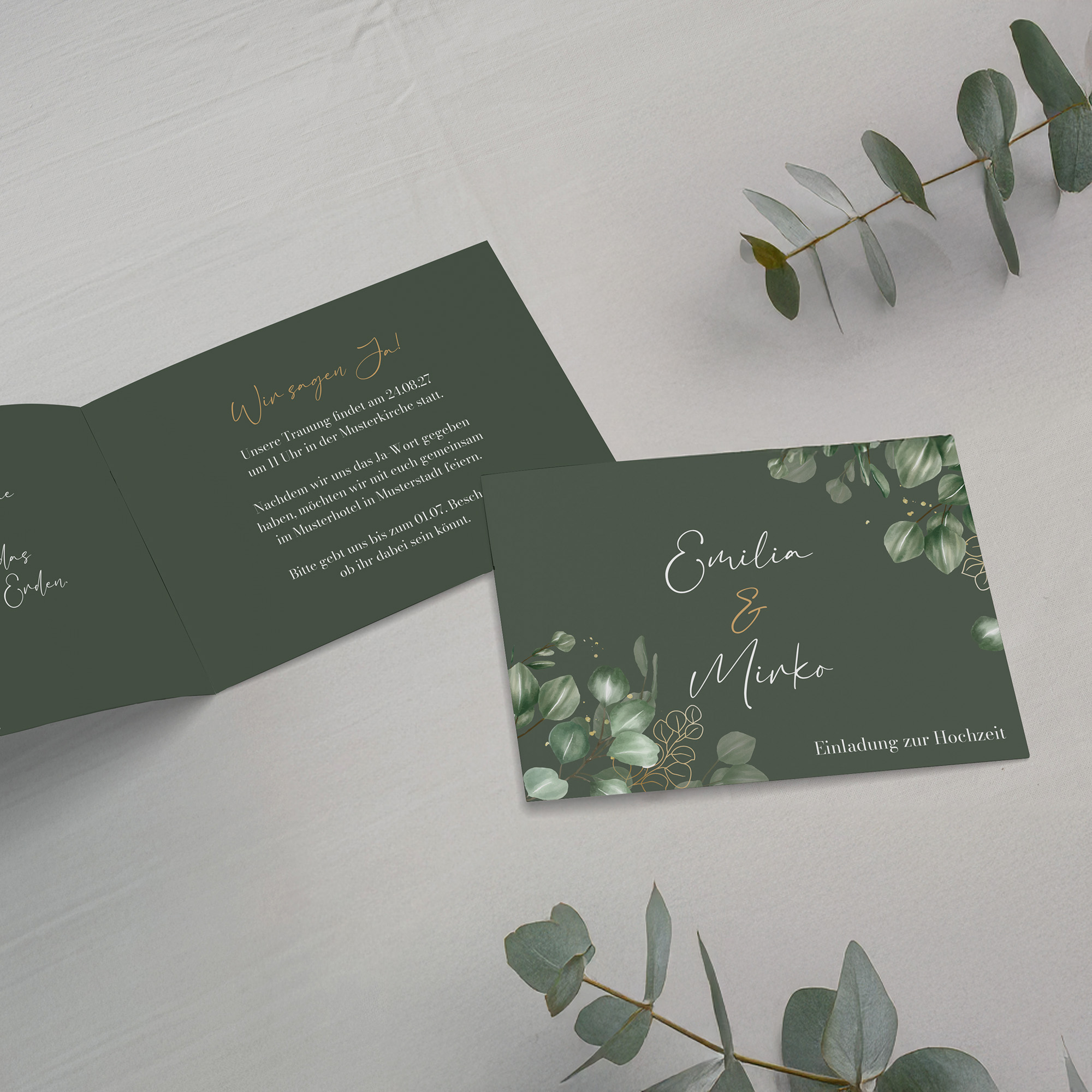 Klappkarte DIN A6 im Querformat - Greenery "Eucalyptus Night"