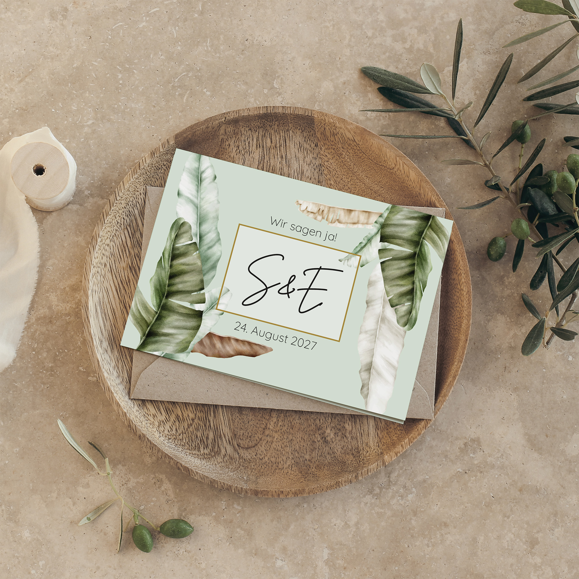 Klappkarte DIN A6 im Querformat - Greenery "Manila 01"