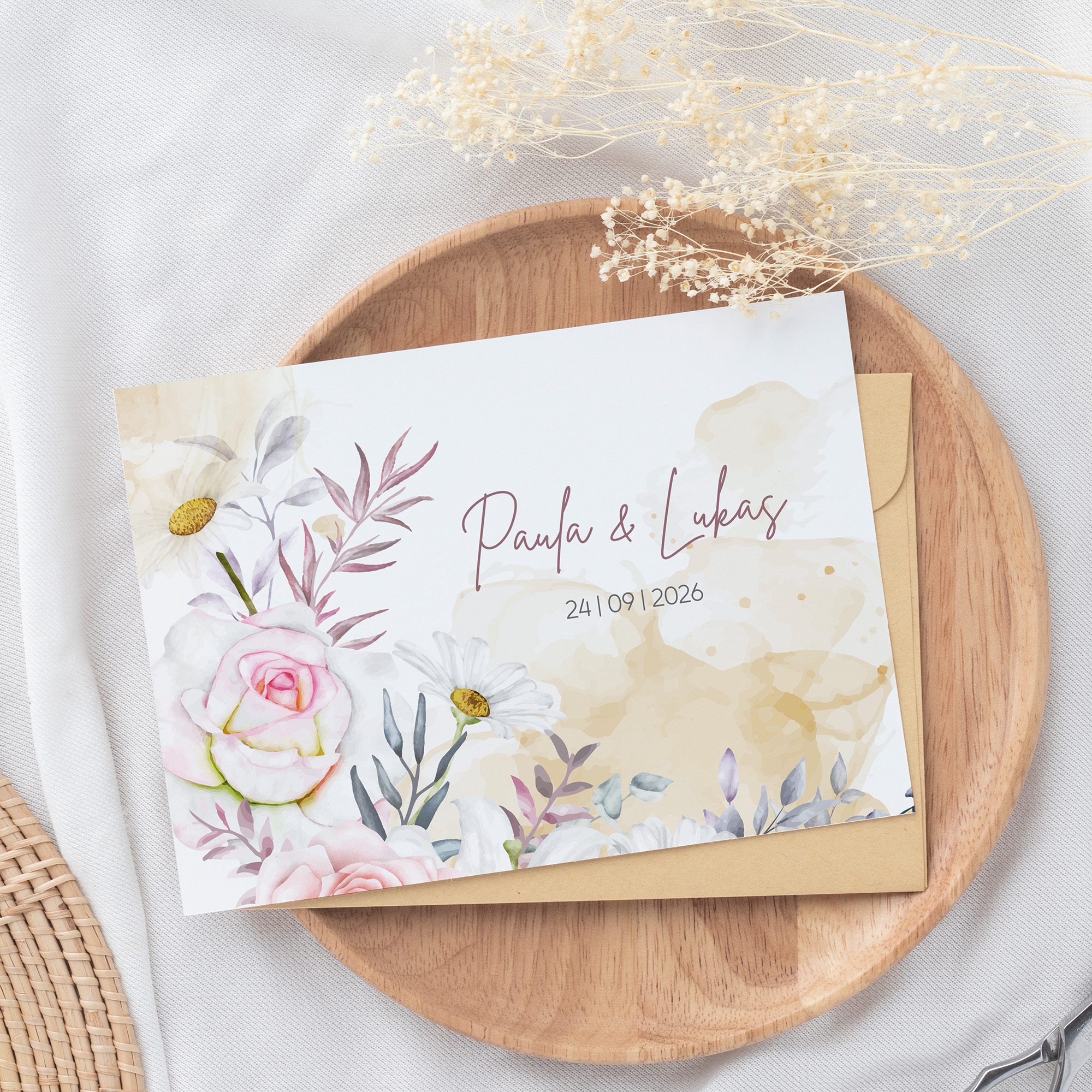 Postkarte DIN A6 im Querformat - Aquarell "lily & rose"