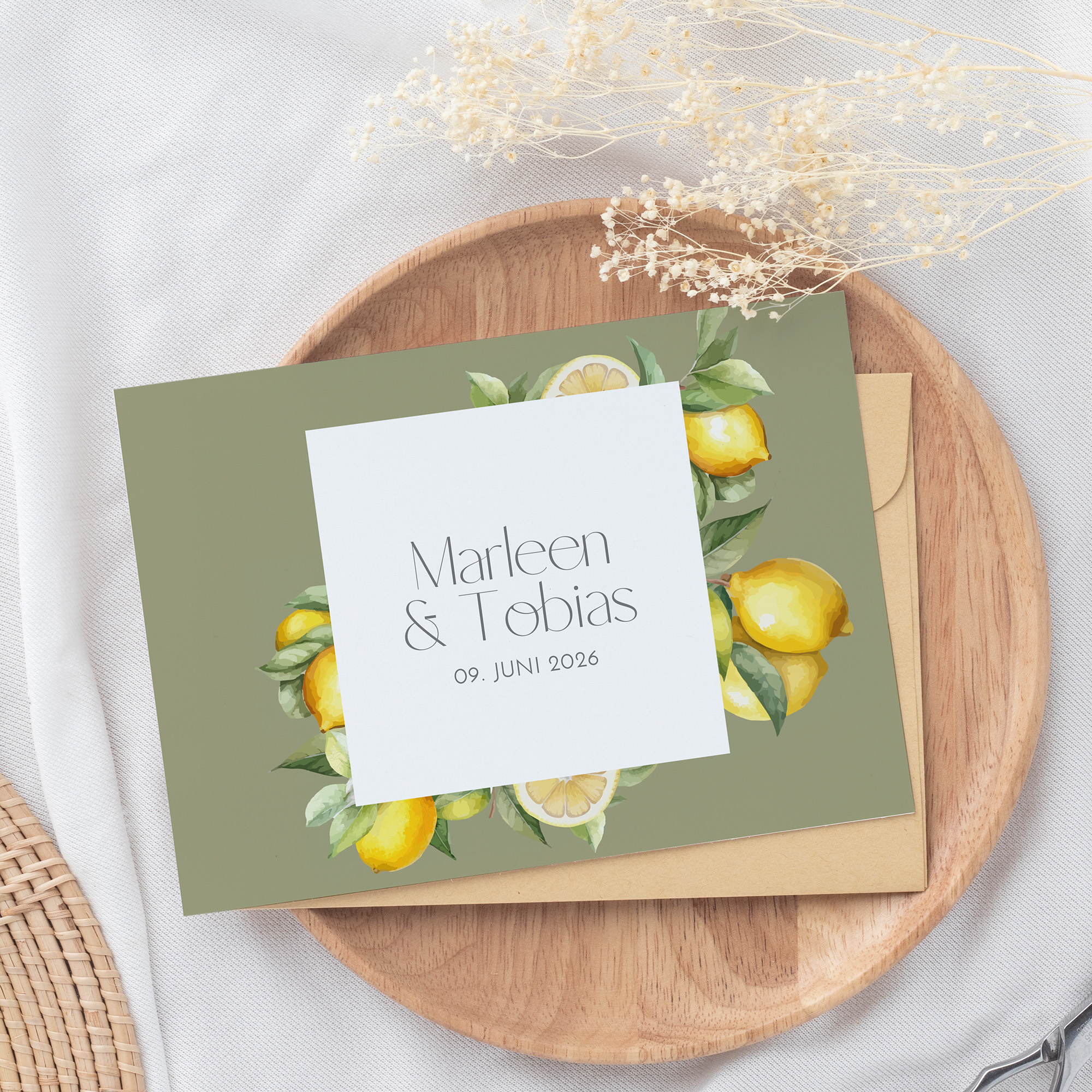 Postkarte DIN A6 im Querformat - Aquarell "Olive & Lemon"