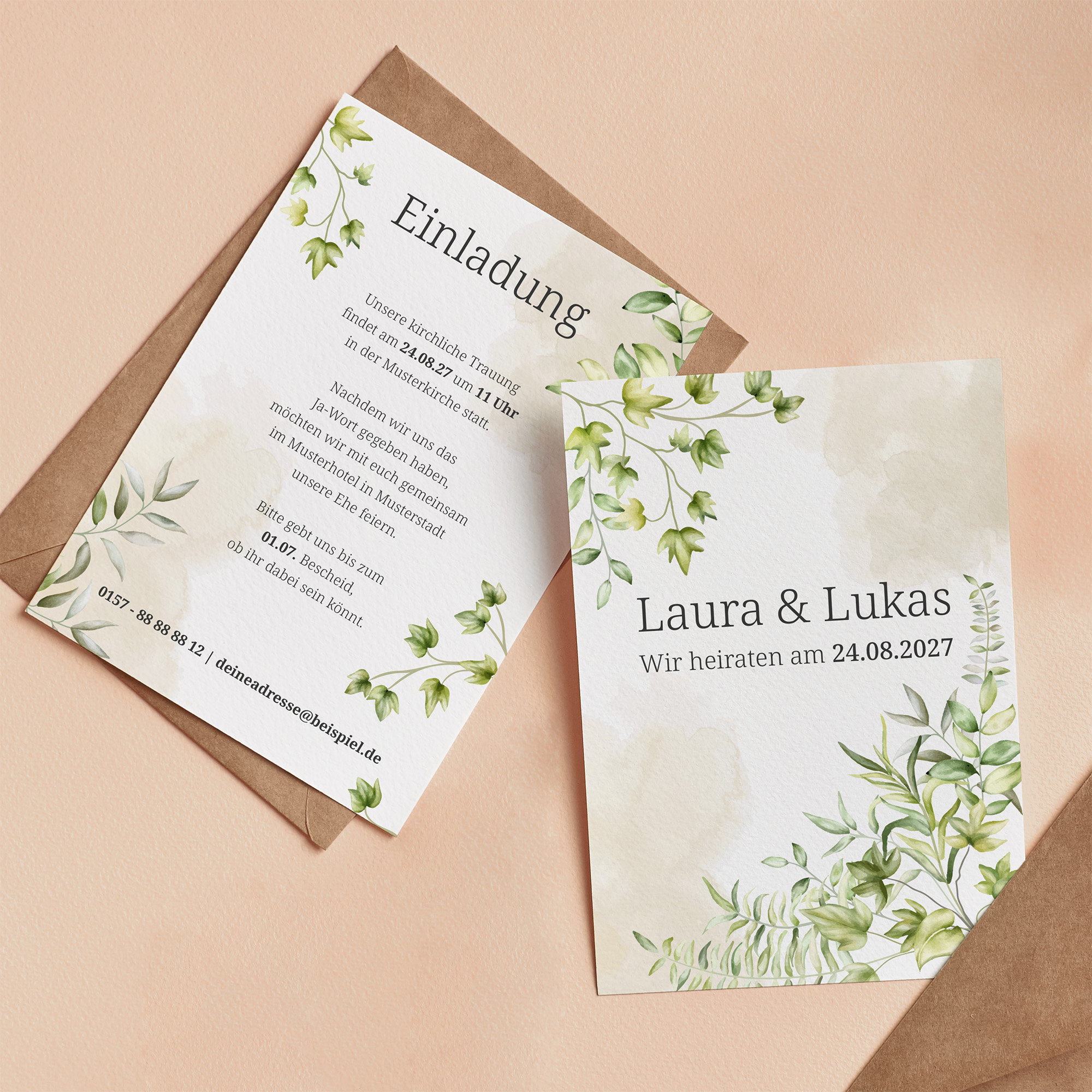 Postkarte DIN A6 im Hochformat - Greenery "leaf light"