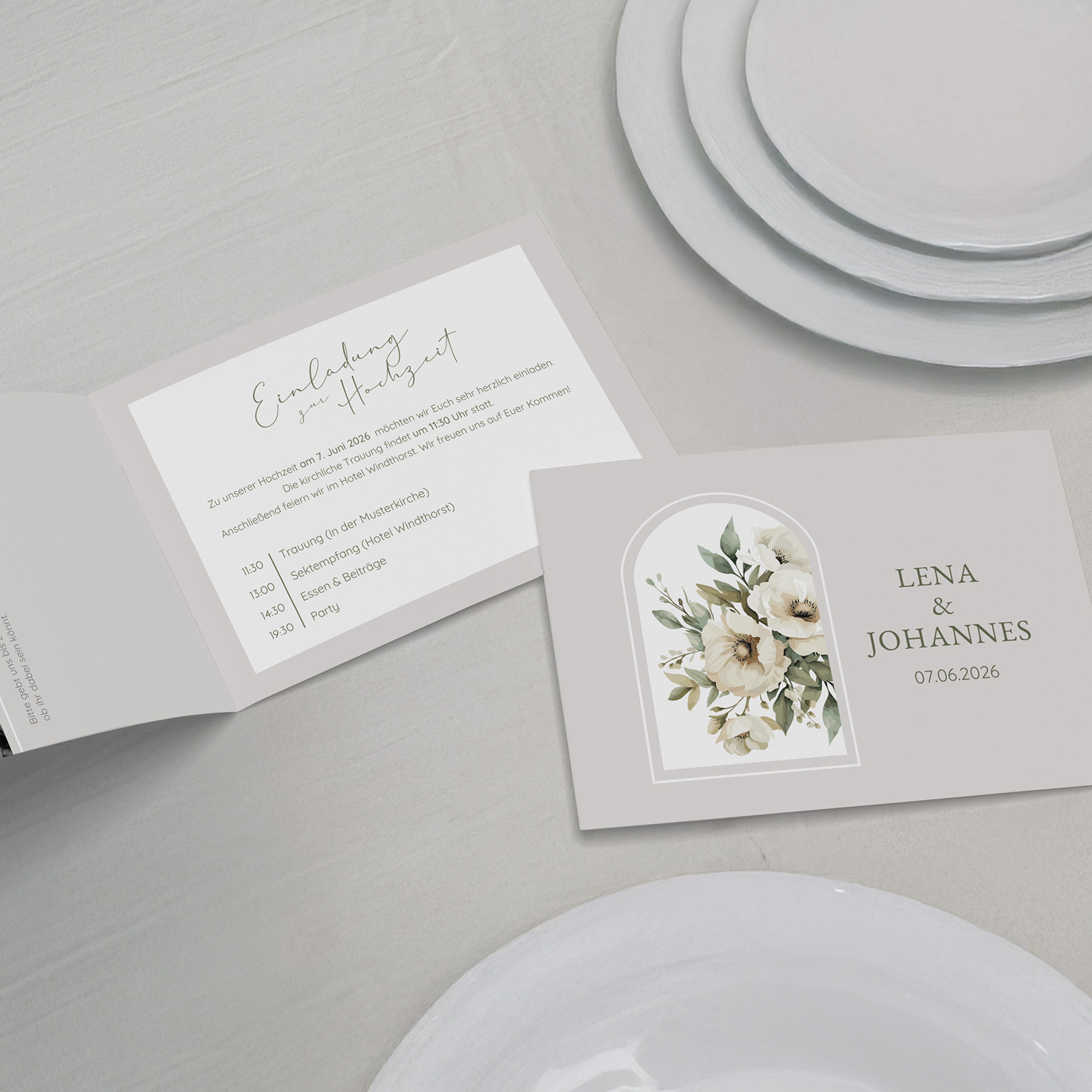 Klappkarte DIN A6 im Querformat - Vintage - "Ivory Garden"