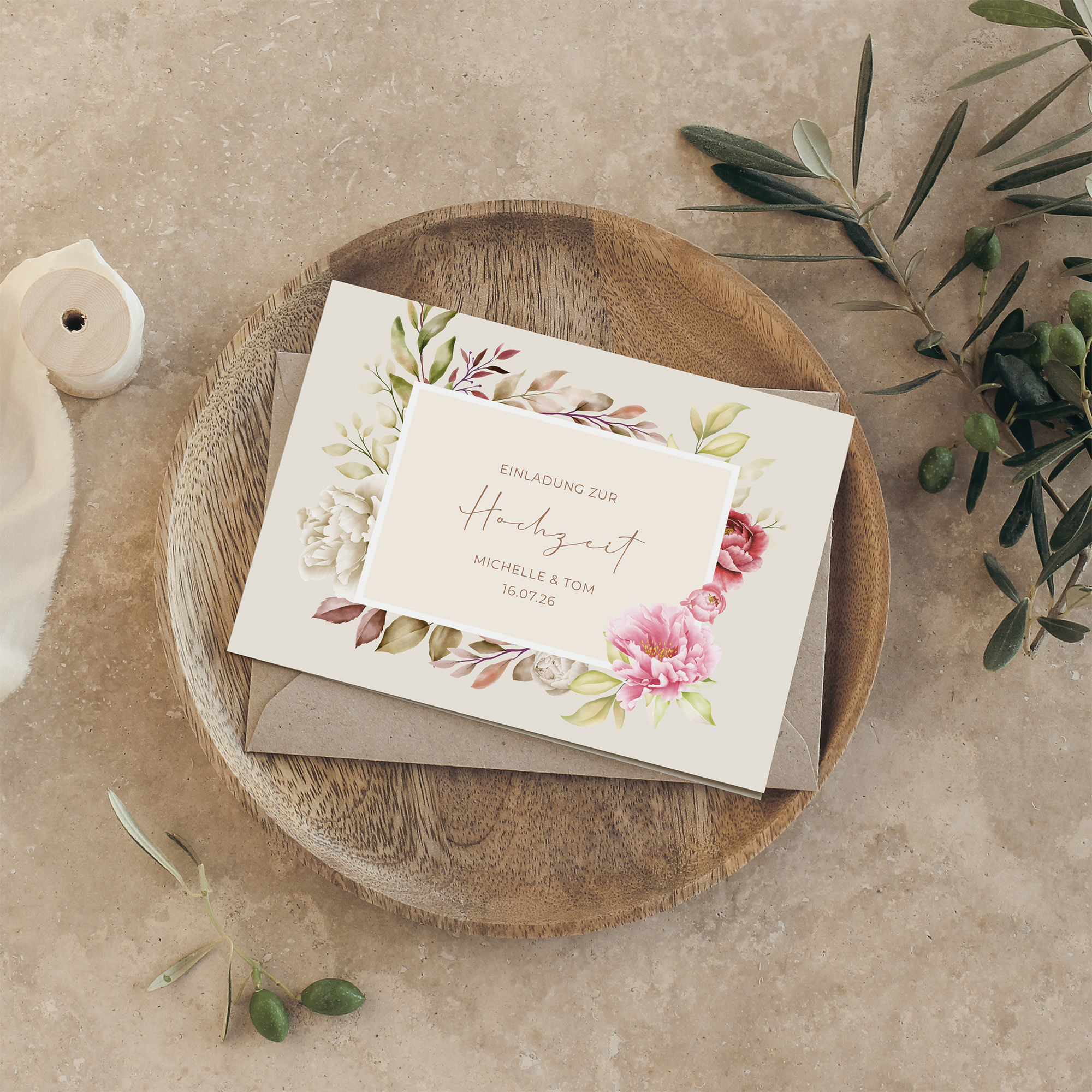 Klappkarte DIN A6 im Querformat - Floral "Peony Bloom"