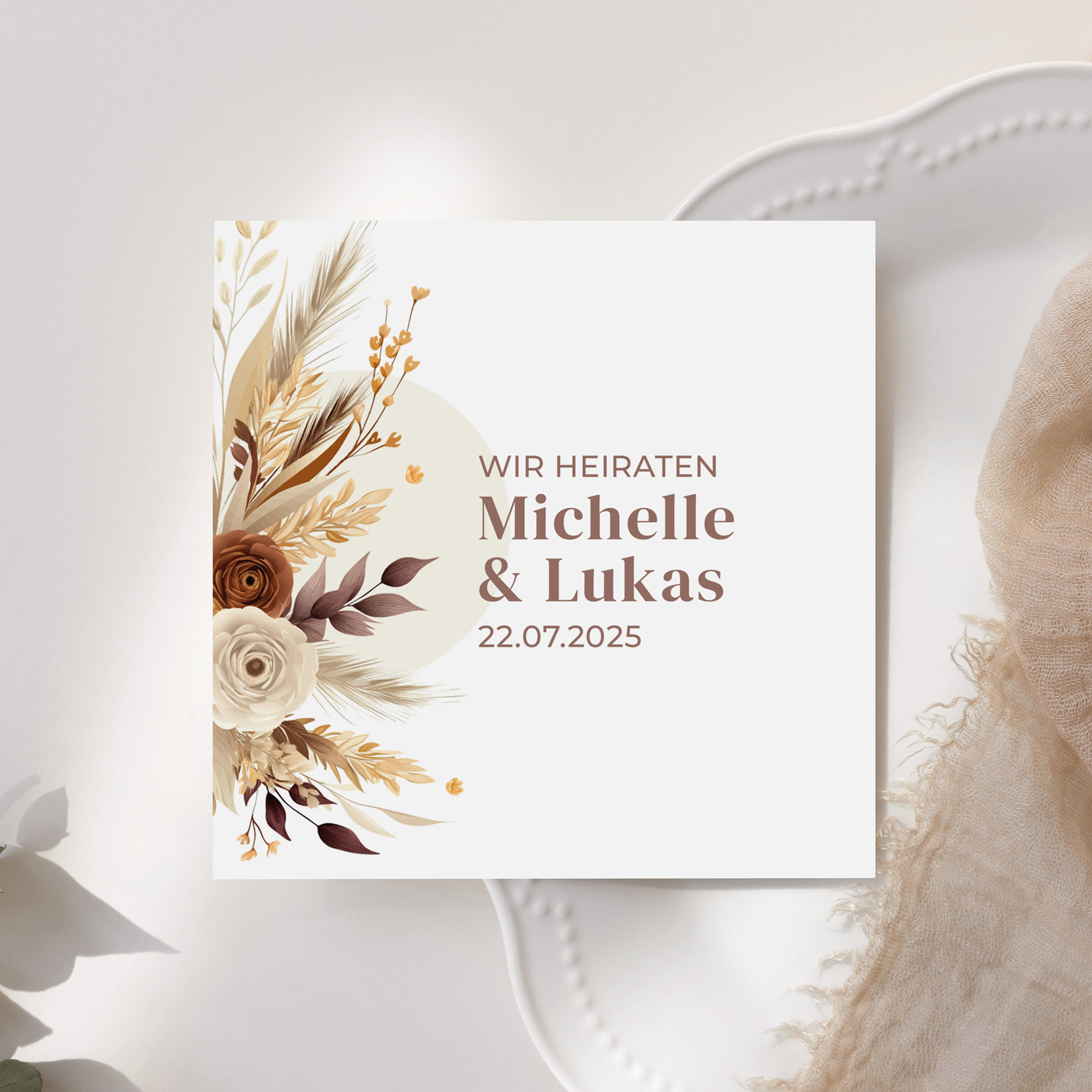 Postkarte Quadrat 148 x 148 mm - Boho "Earth Bouquet"