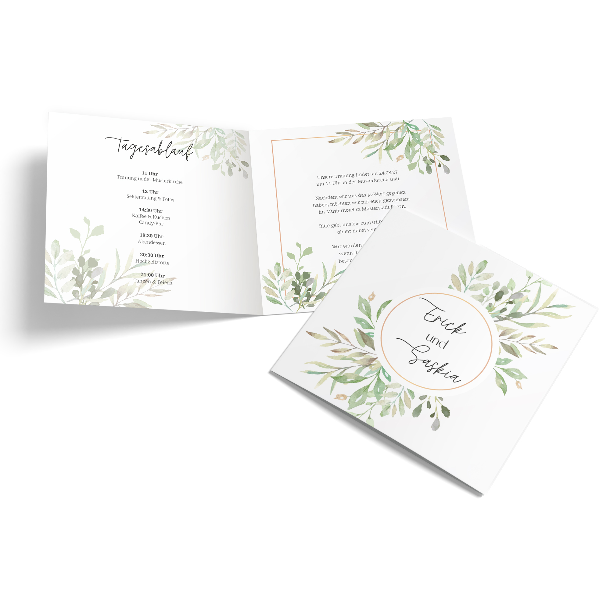 Klappkarte Quadratisch 148 x 148 mm - Greenery "Calm Grove"