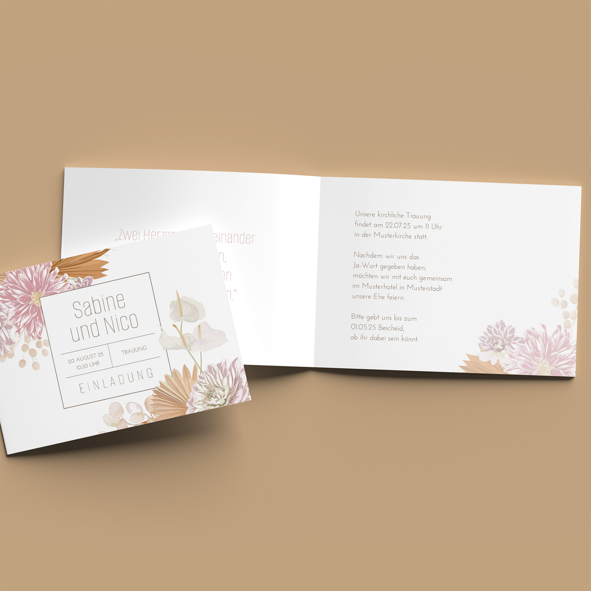 Klappkarte DIN A6 im Querformat - Floral "Terracotta Blossom"