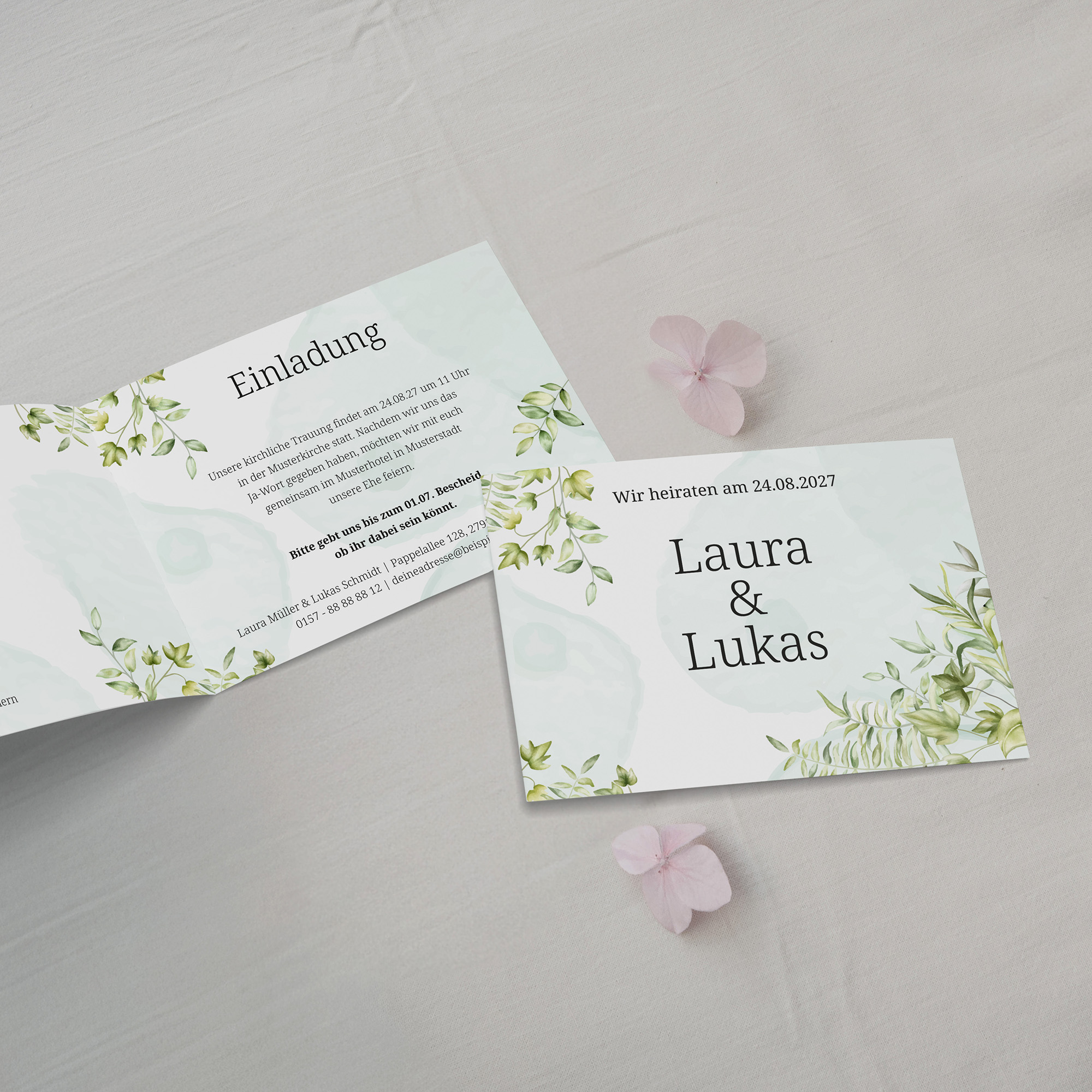 Klappkarte DIN A6 im Querformat - Greenery "leaf light"