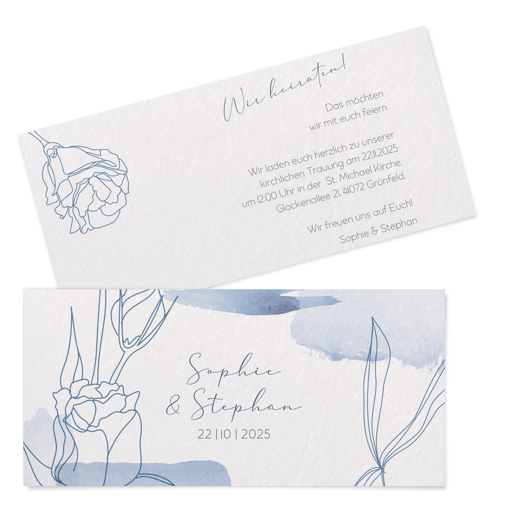 Postkarten DIN lang im Querformat 210 x 98 mm - Aquarell "midnight petals"