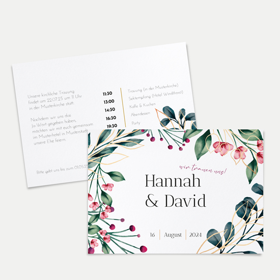 Postkarte DIN A6 im Querformat - Floral "Pink Garden"