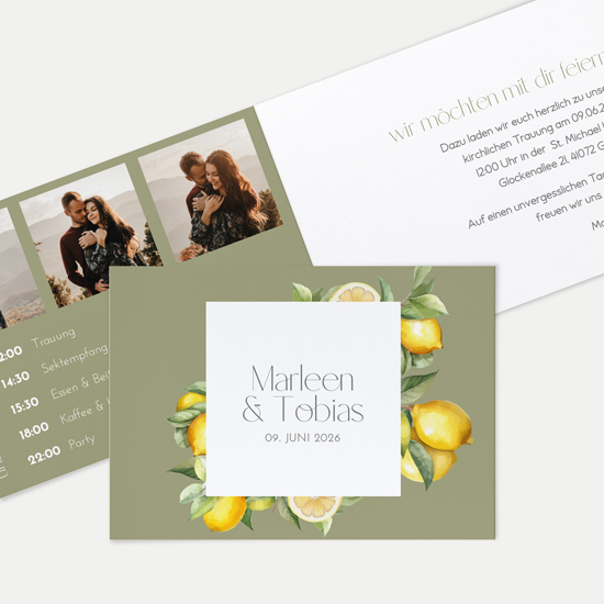 Klappkarte DIN A6 im Querformat - Aquarell "Olive & Lemon"