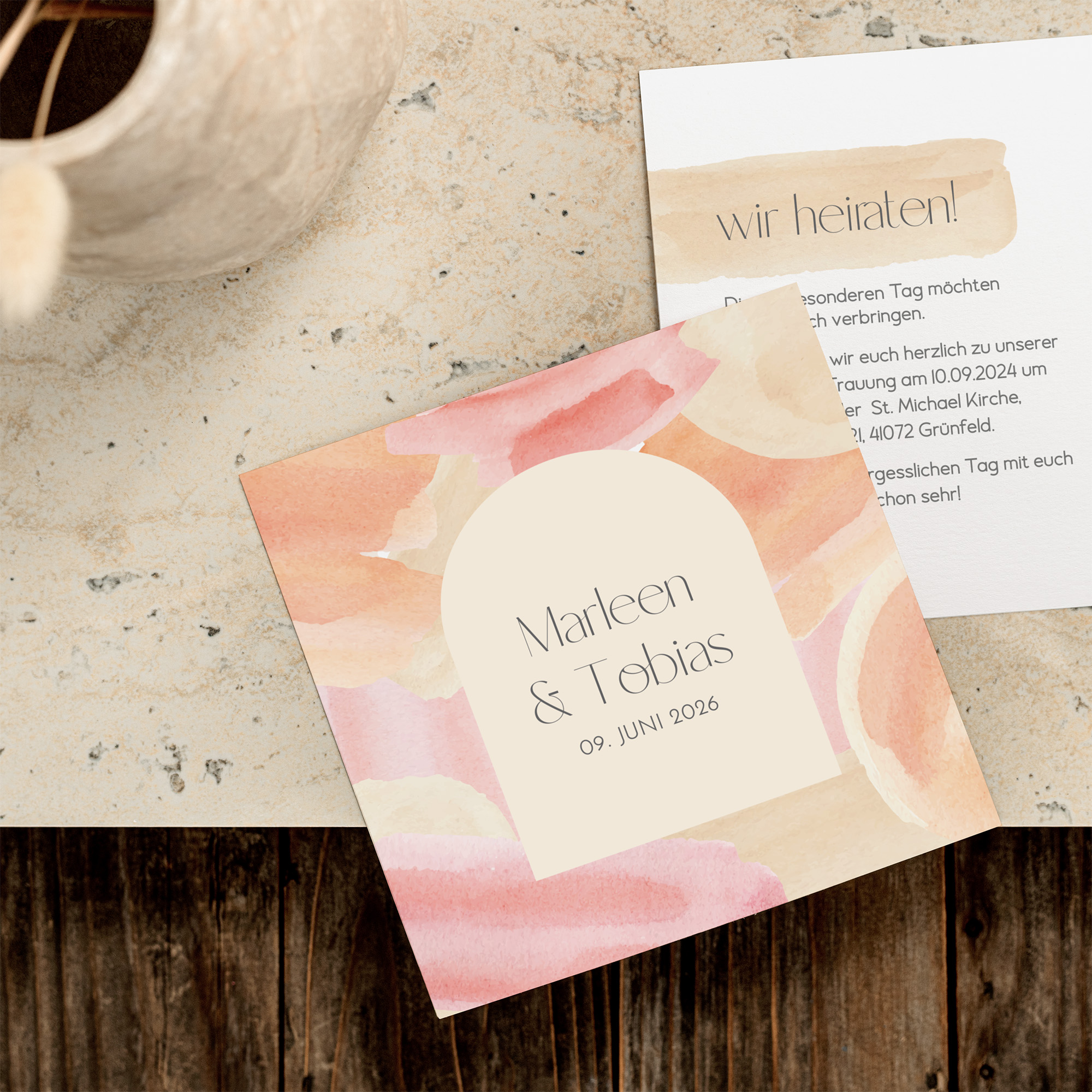 Postkarte Quadrat - Aquarell "sunset stroke"