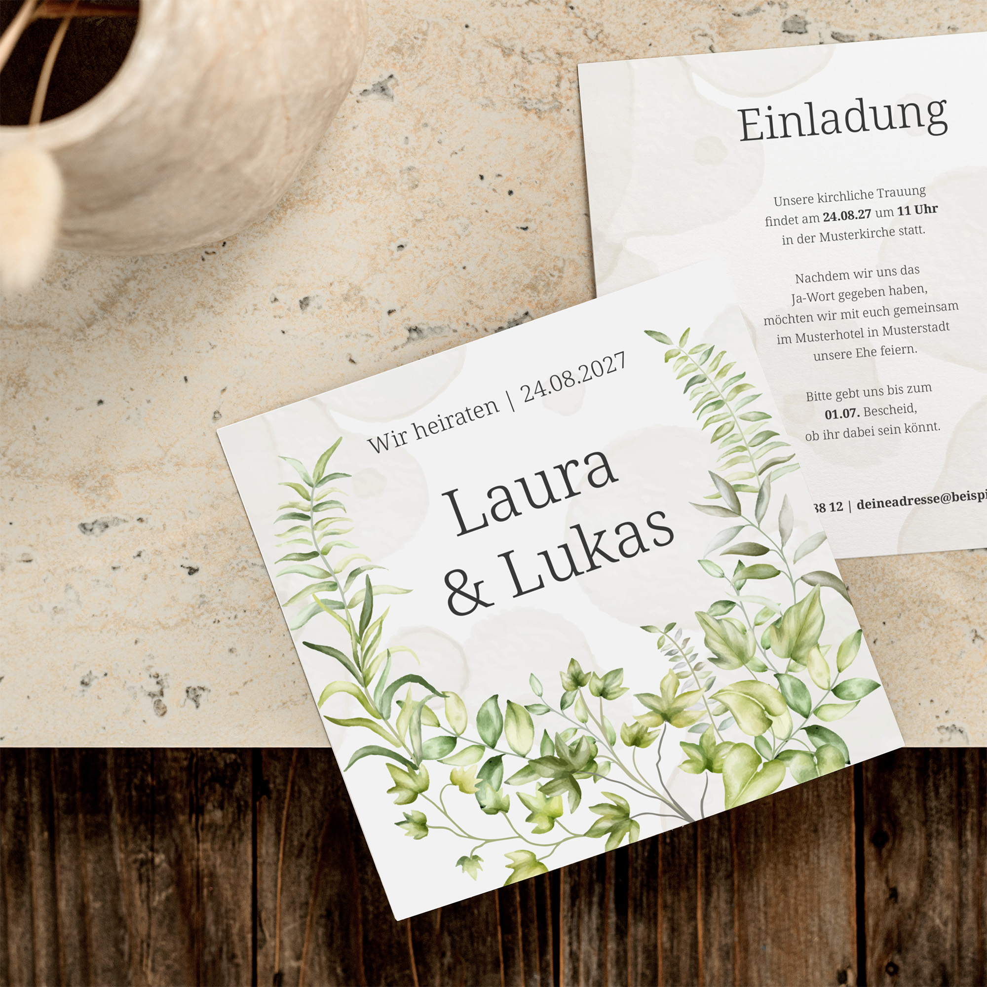 Postkarte Quadrat 148 x 148 mm - Greenery "leaf light"