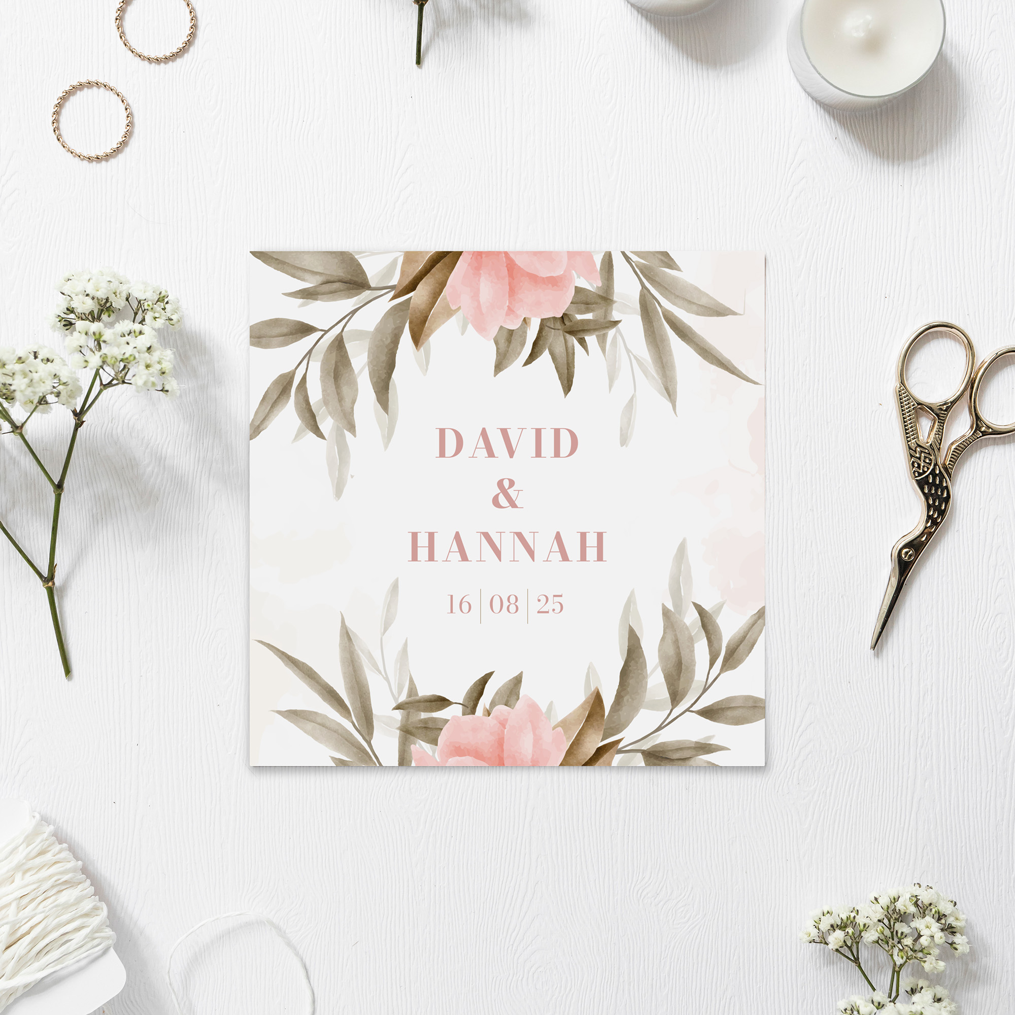 Postkarte Quadrat 148 x 148 mm - Floral "Rose Leaf"