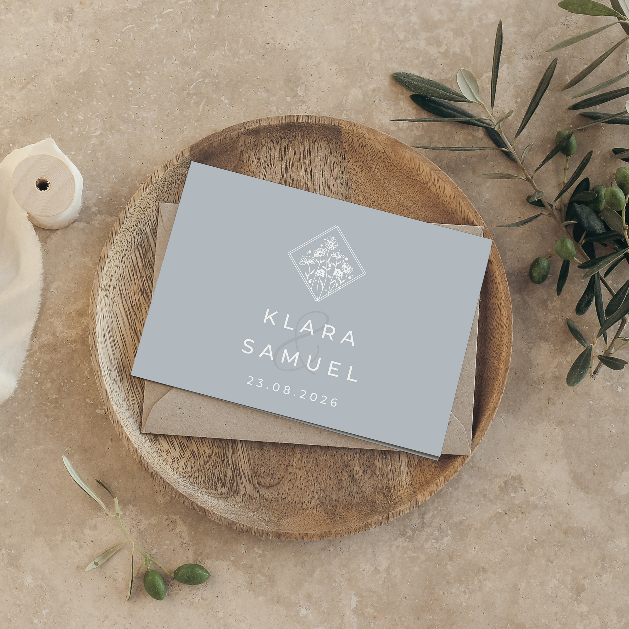 Klappkarte DIN A6 im Querformat - Vintage - "La Fleur Bleue"