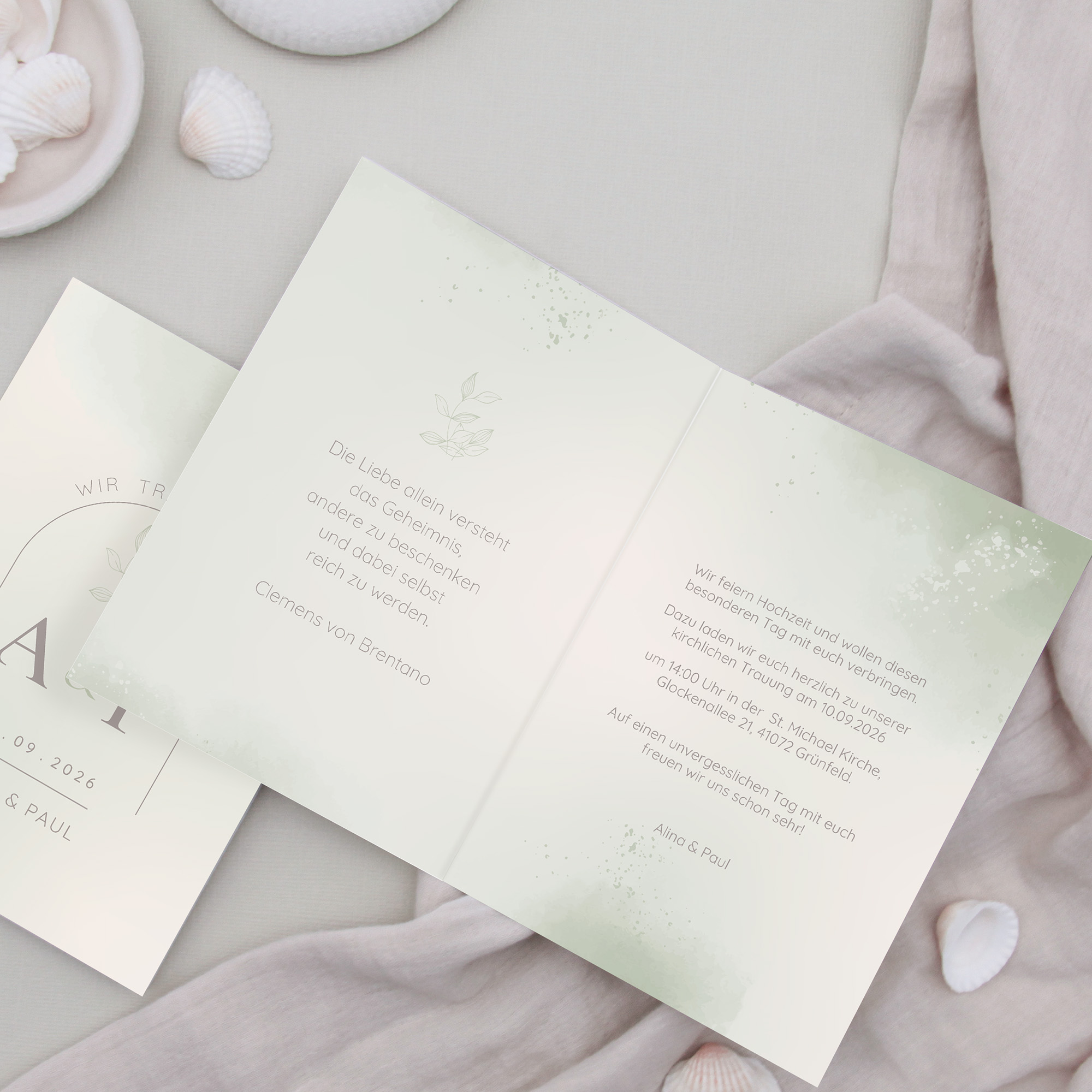 Klappkarte DIN A6 im Hochformat -Aquarell "faded green"