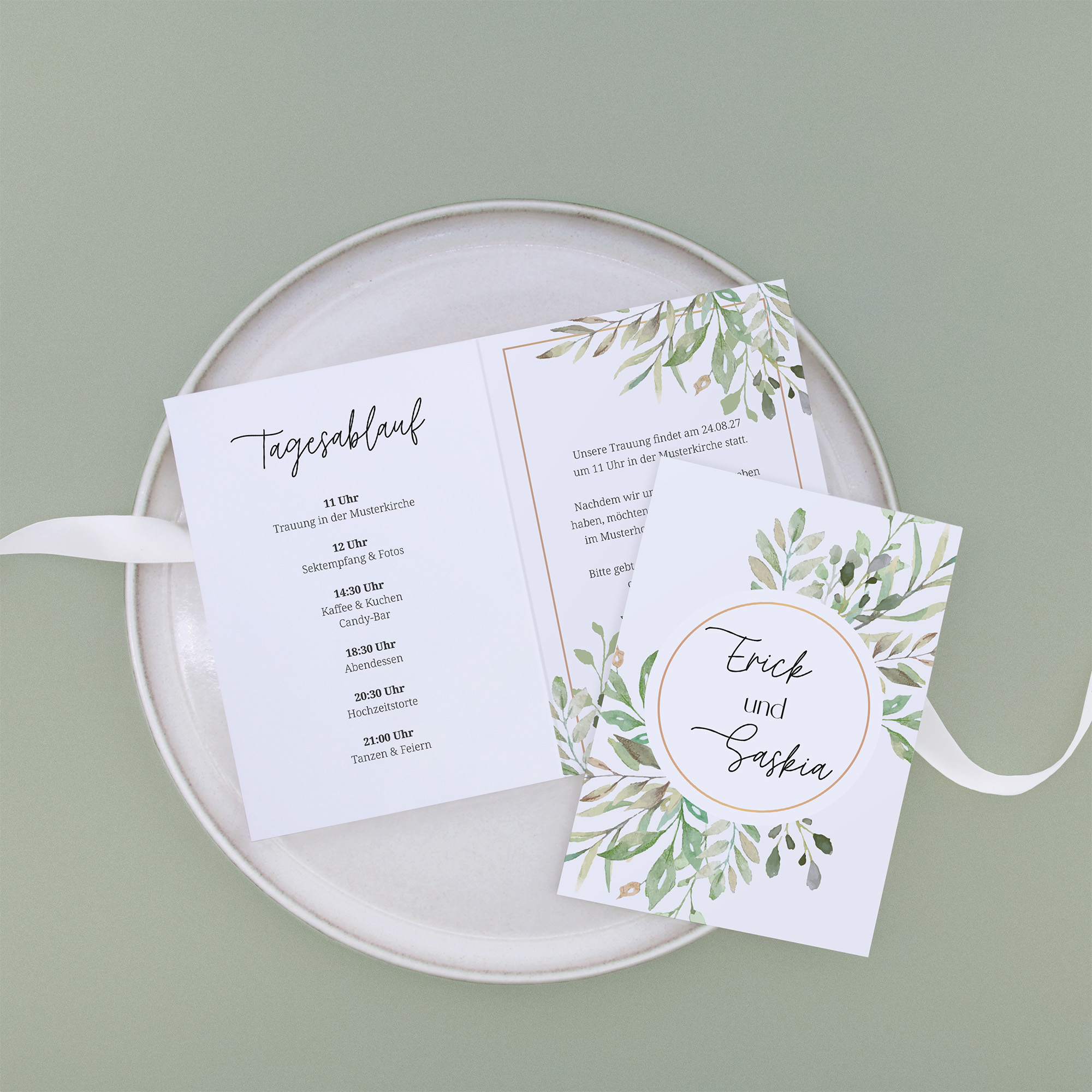 Klappkarte DIN A6 im Hochformat-Greenery "Calm Grove"