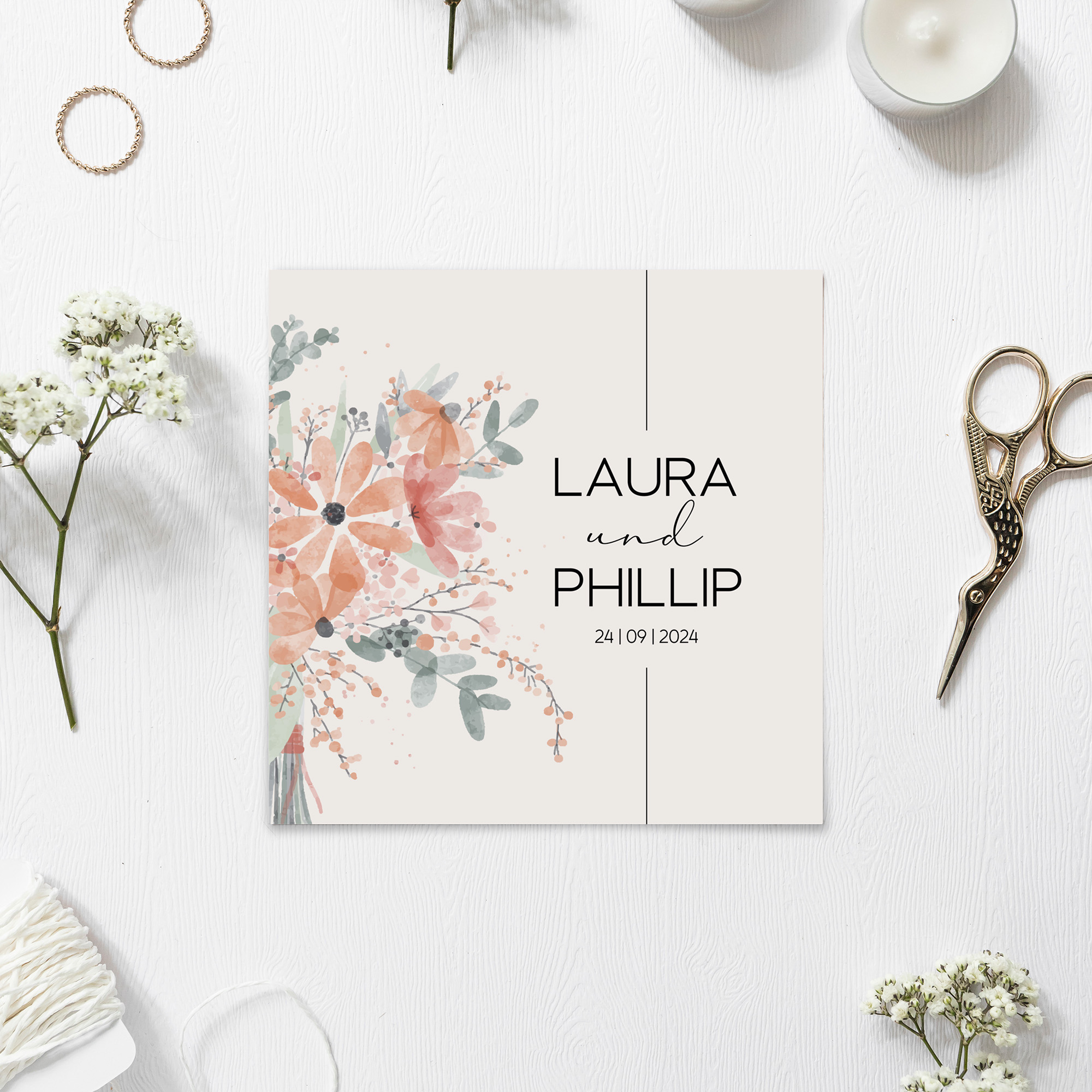 Postkarte Quadrat - Aquarell "terracotta Bloom"