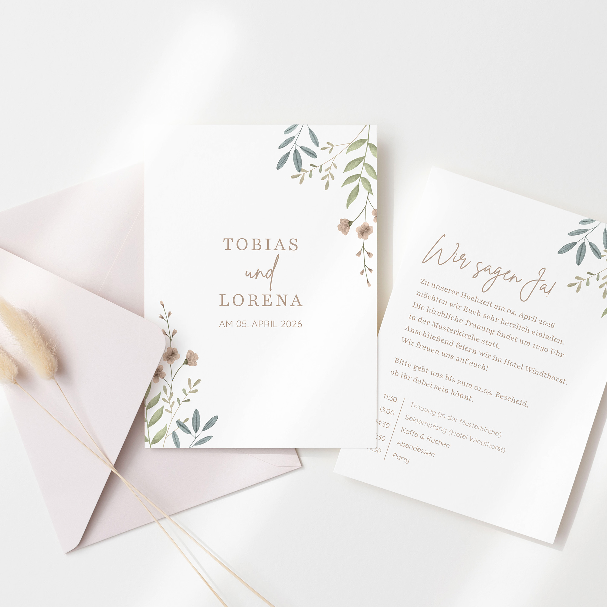 Postkarte DIN A6 im Hochformat - Boho "Soft Leaves"