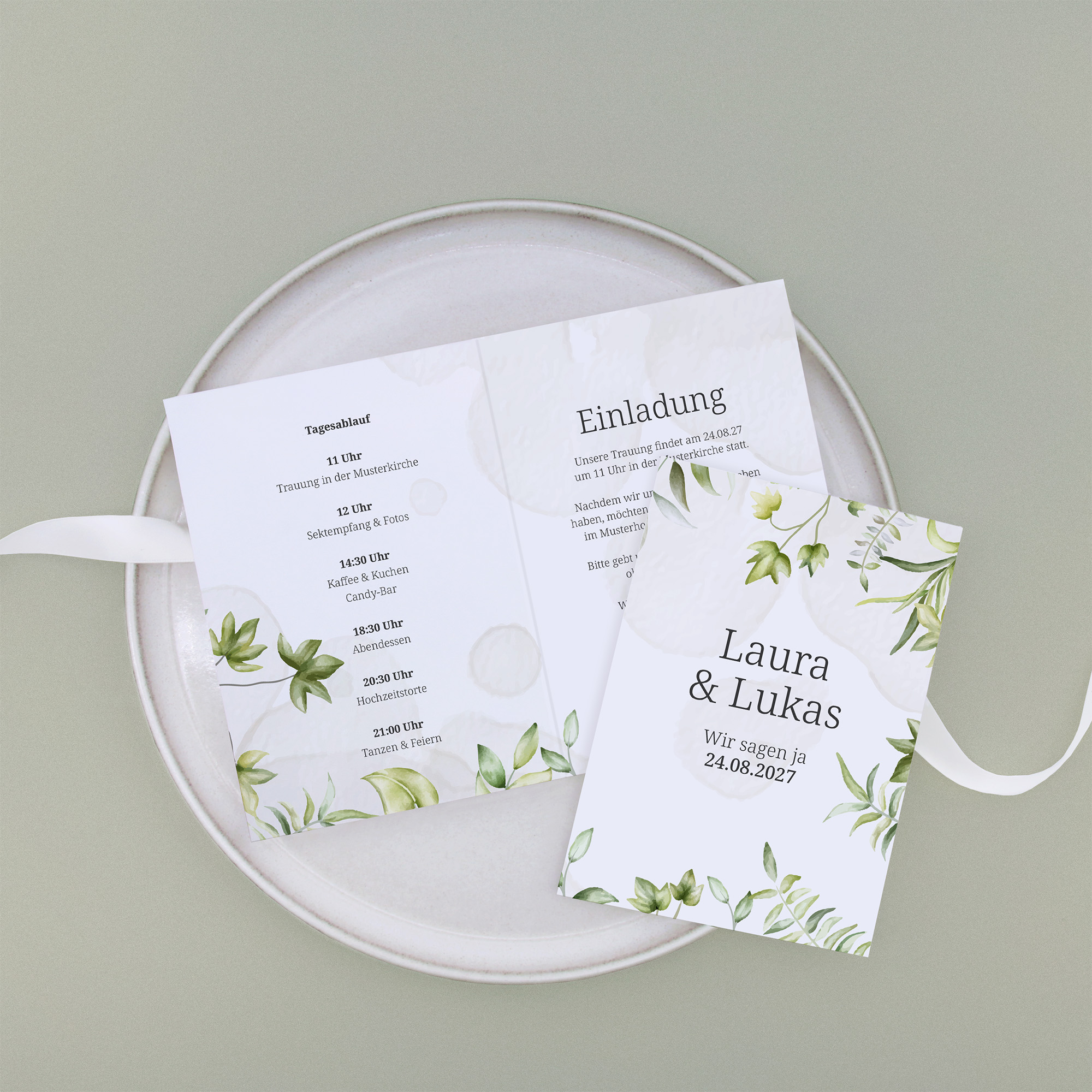 Klappkarte DIN A6 im Hochformat - Greenery "leaf light"